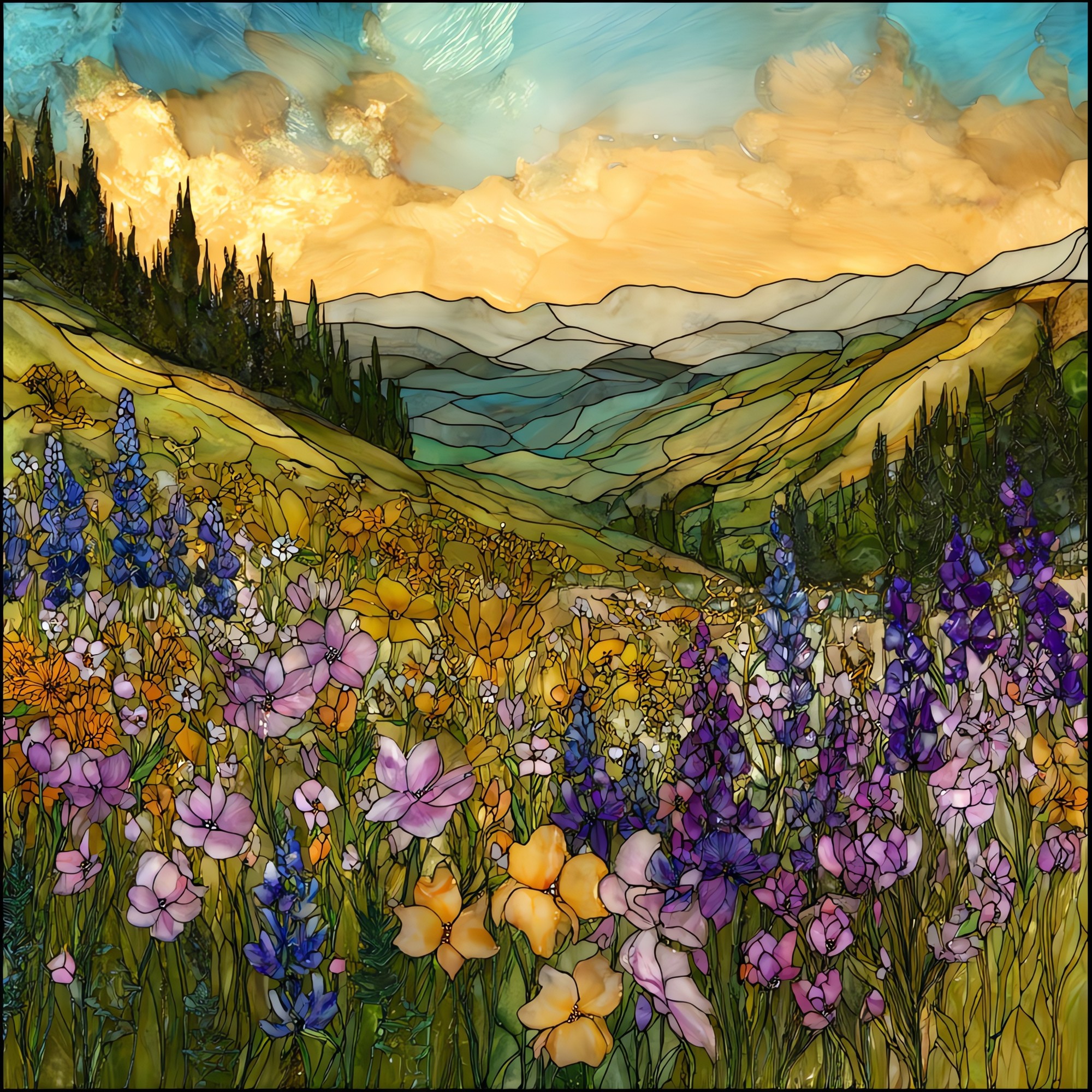 Wildflower super bloom Crested Butte Elk Range Ceramic Art Tile