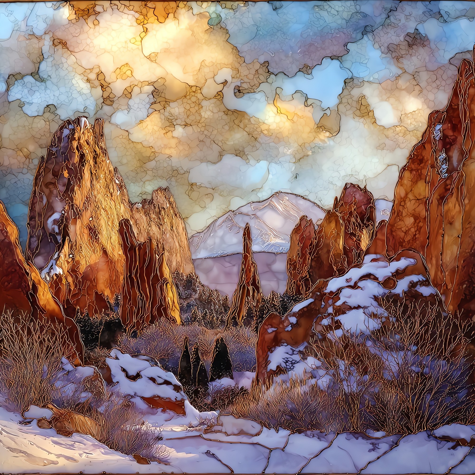 Snow on Garden of the Gods Front Range Ceramic Art Tile