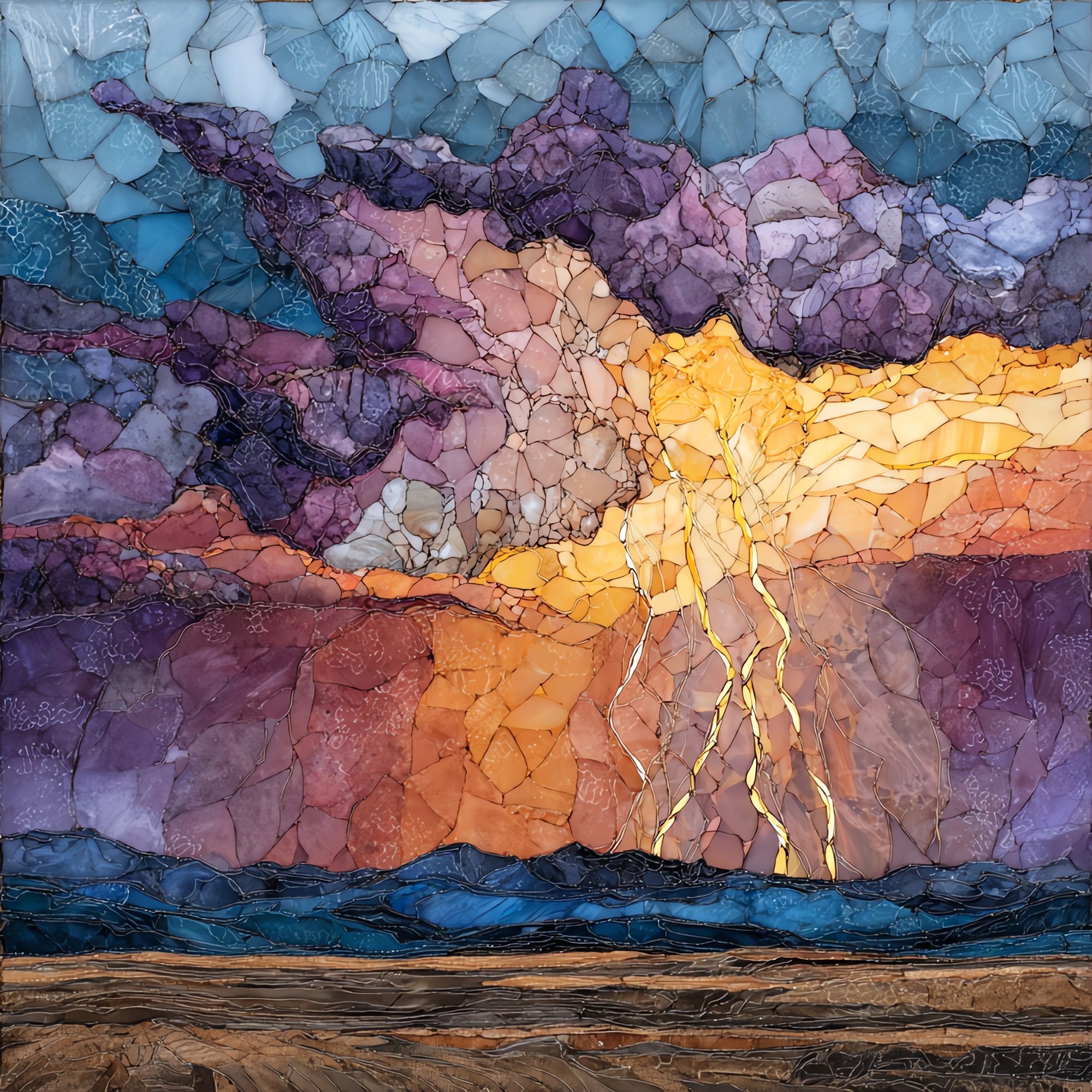 Lightning over the plains Ceramic Art Tile