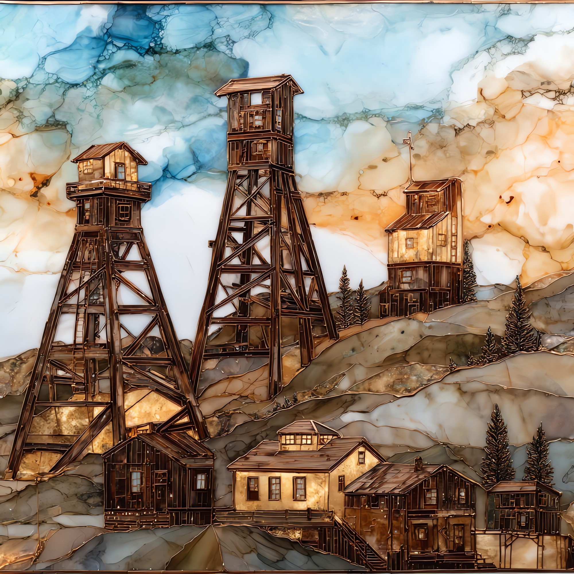 Cripple Creek headframes Front Range Ceramic Art Tile