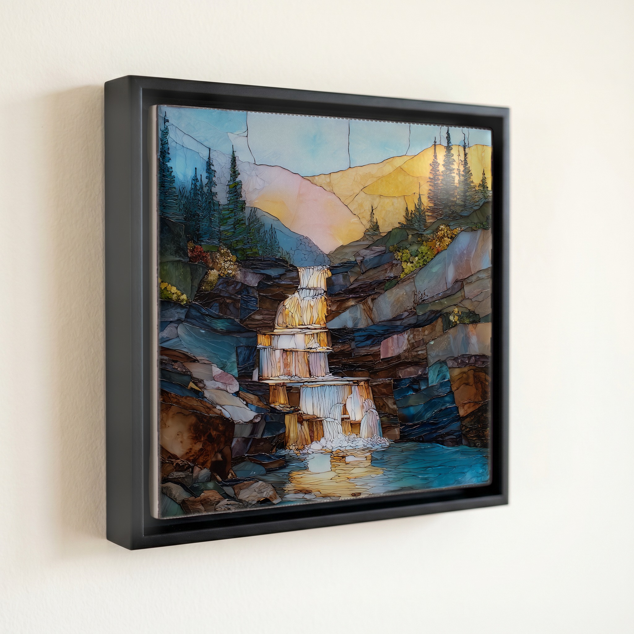 shown in a slim black floating frame · 6 × 6 in