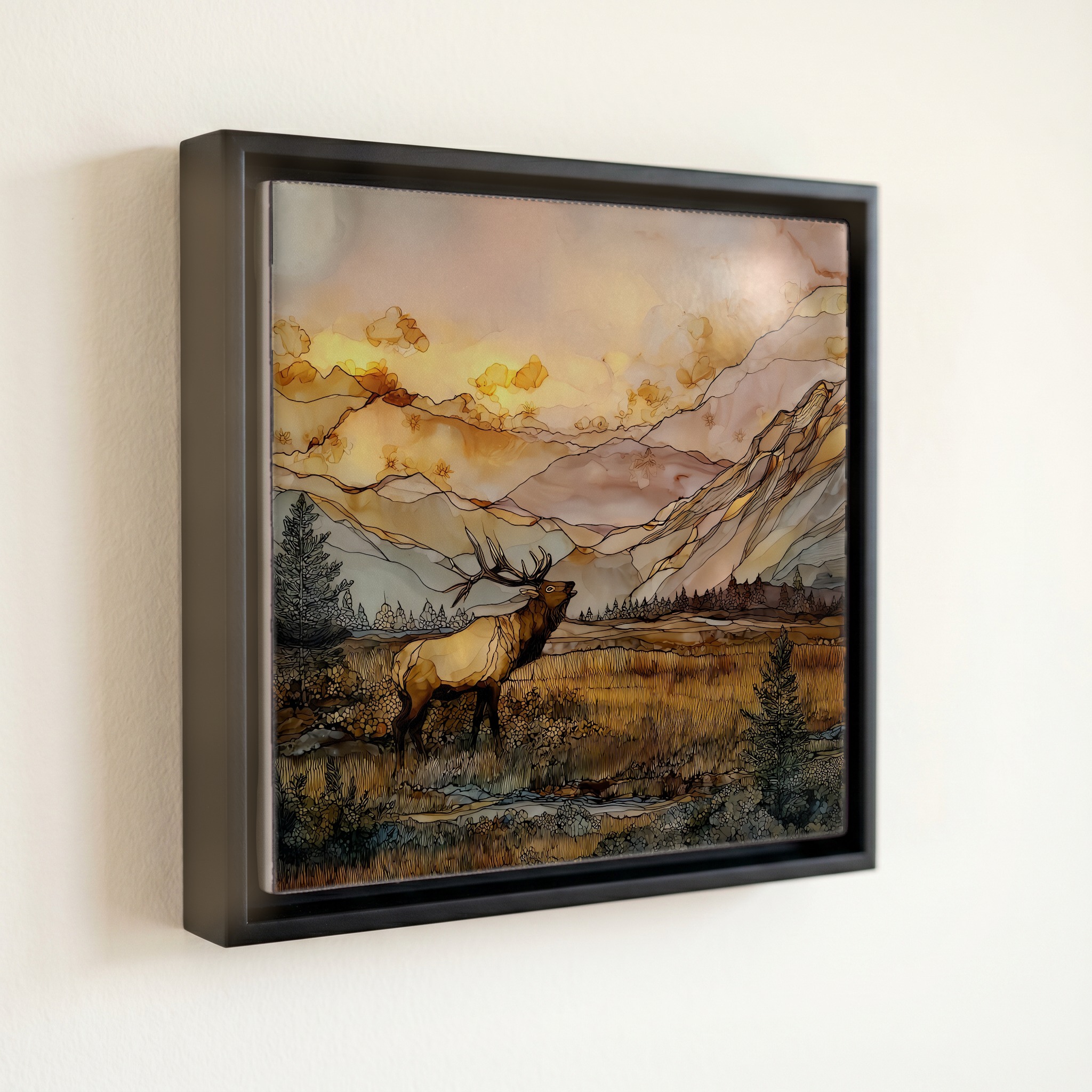 shown in a slim black floating frame · 6 × 6 in