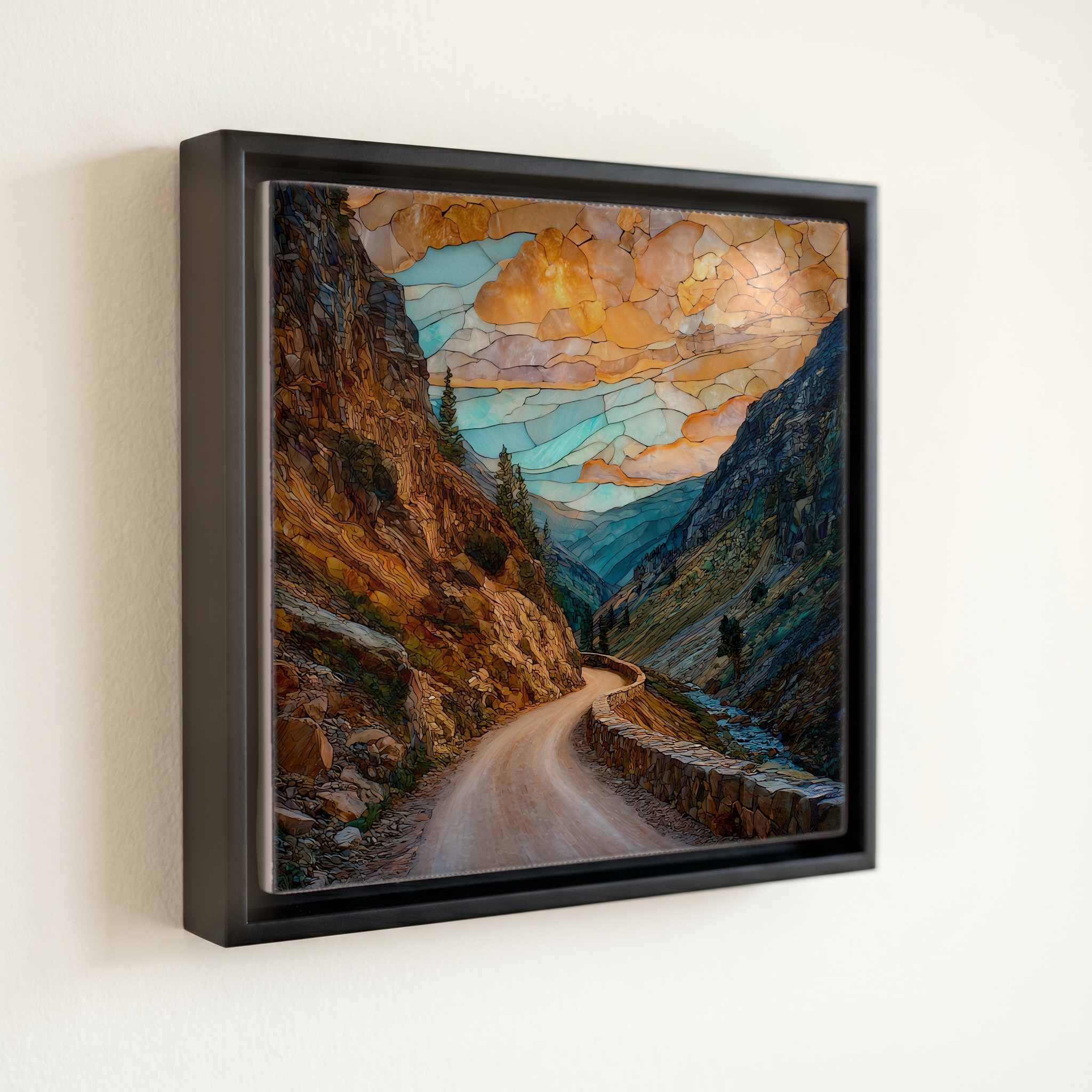 shown in a slim black floating frame · 6 × 6 in
