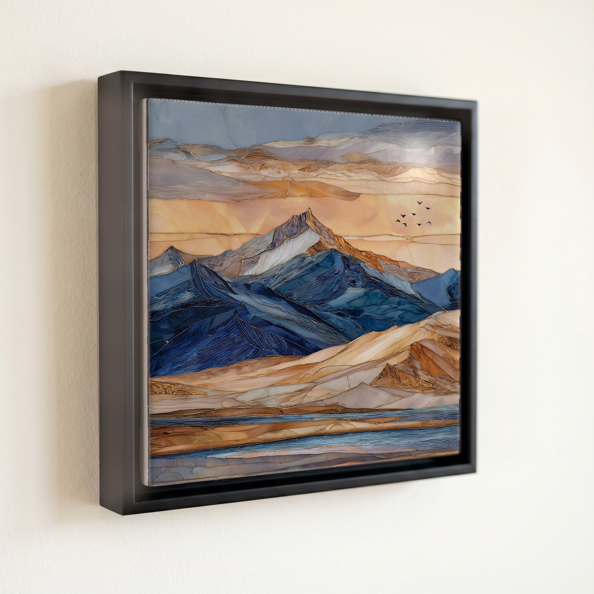 shown in a slim black floating frame · 6 × 6 in