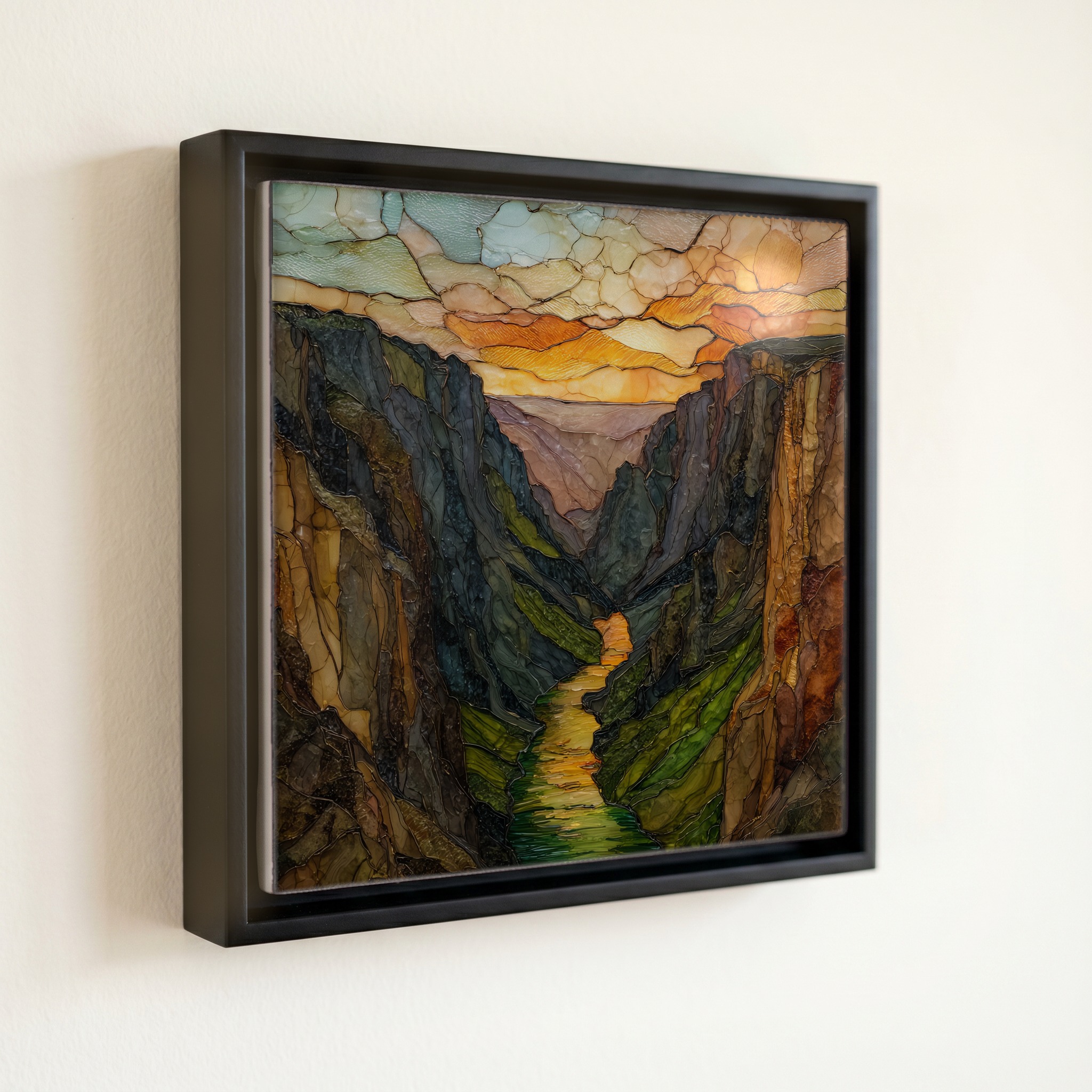 shown in a slim black floating frame · 6 × 6 in