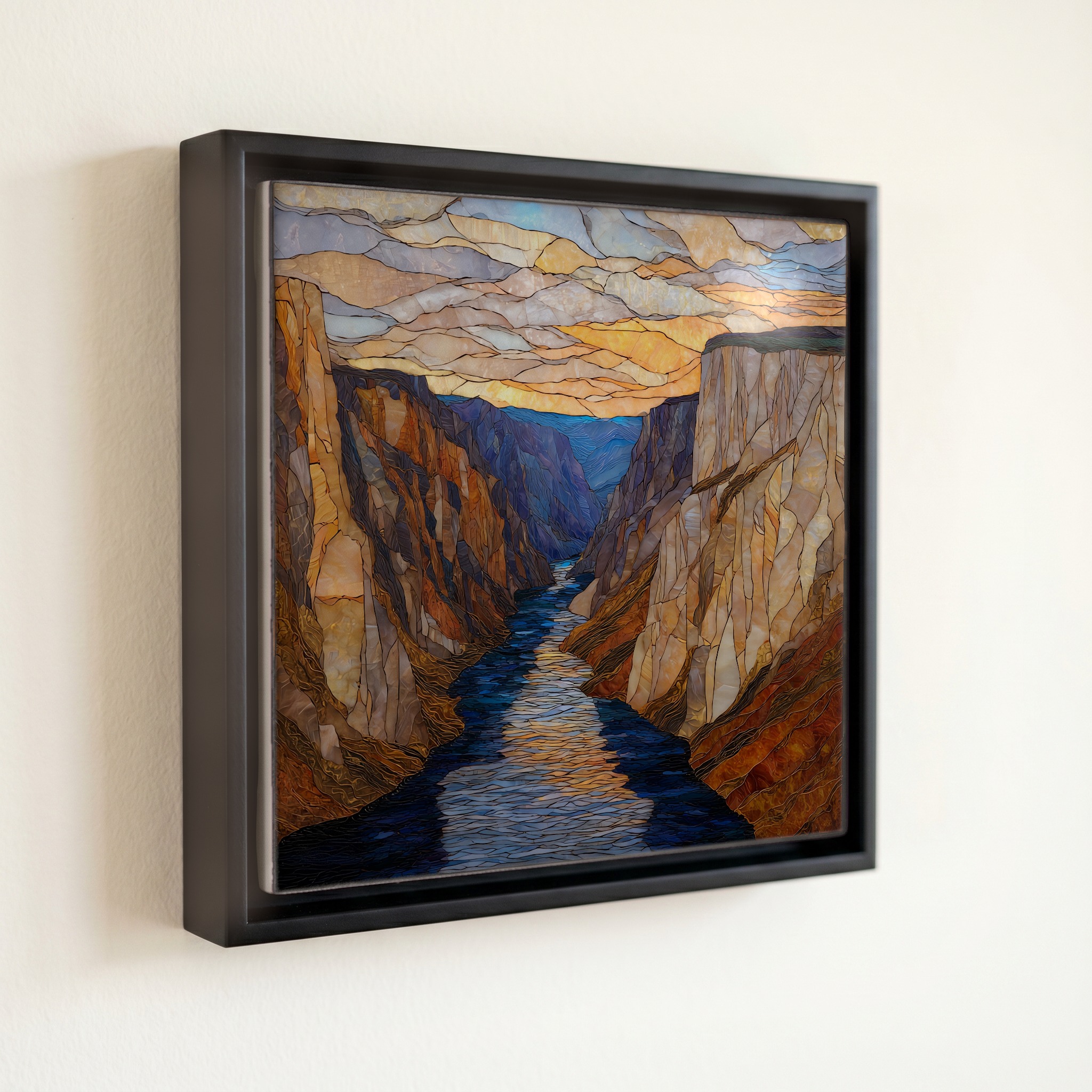 shown in a slim black floating frame · 6 × 6 in