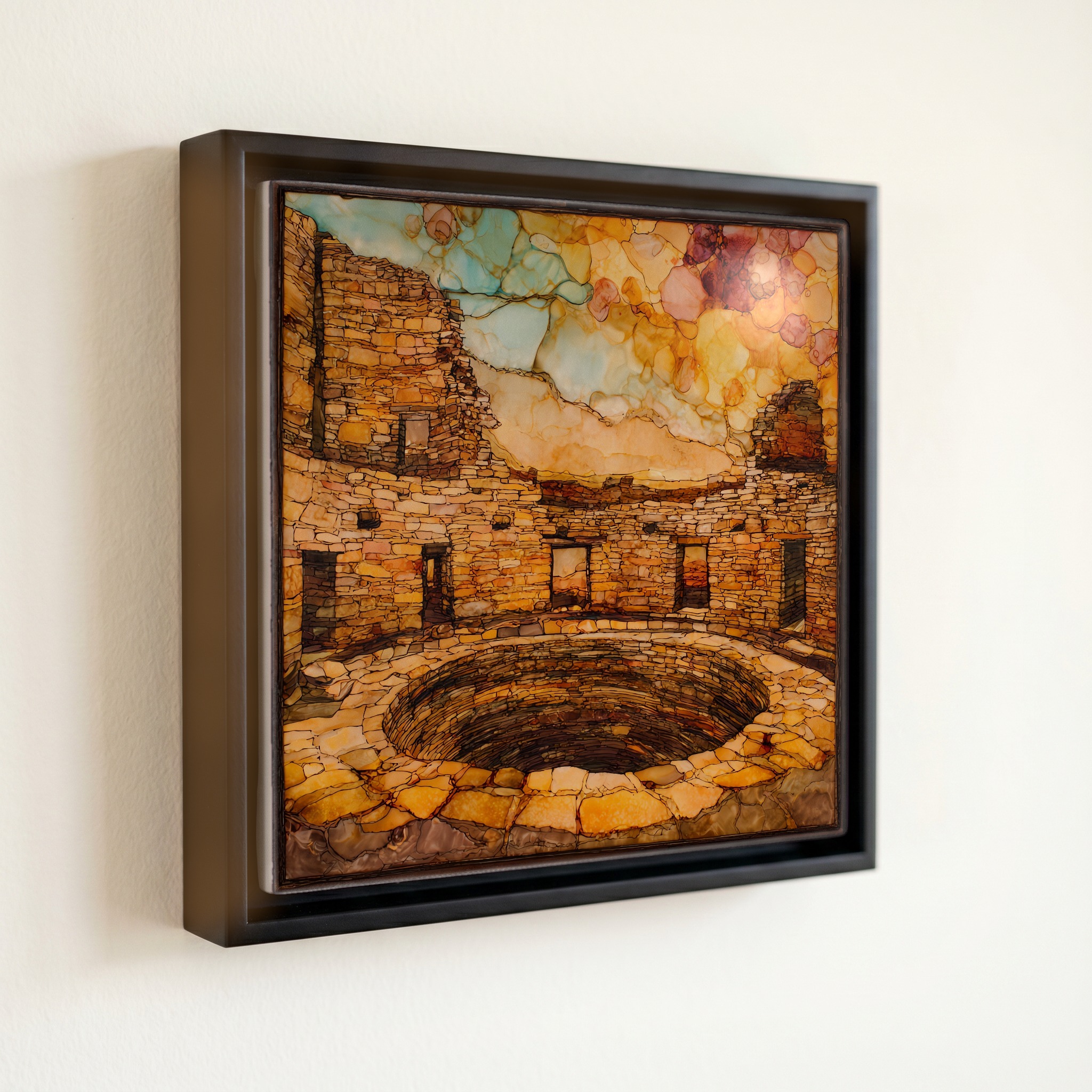 shown in a slim black floating frame · 6 × 6 in