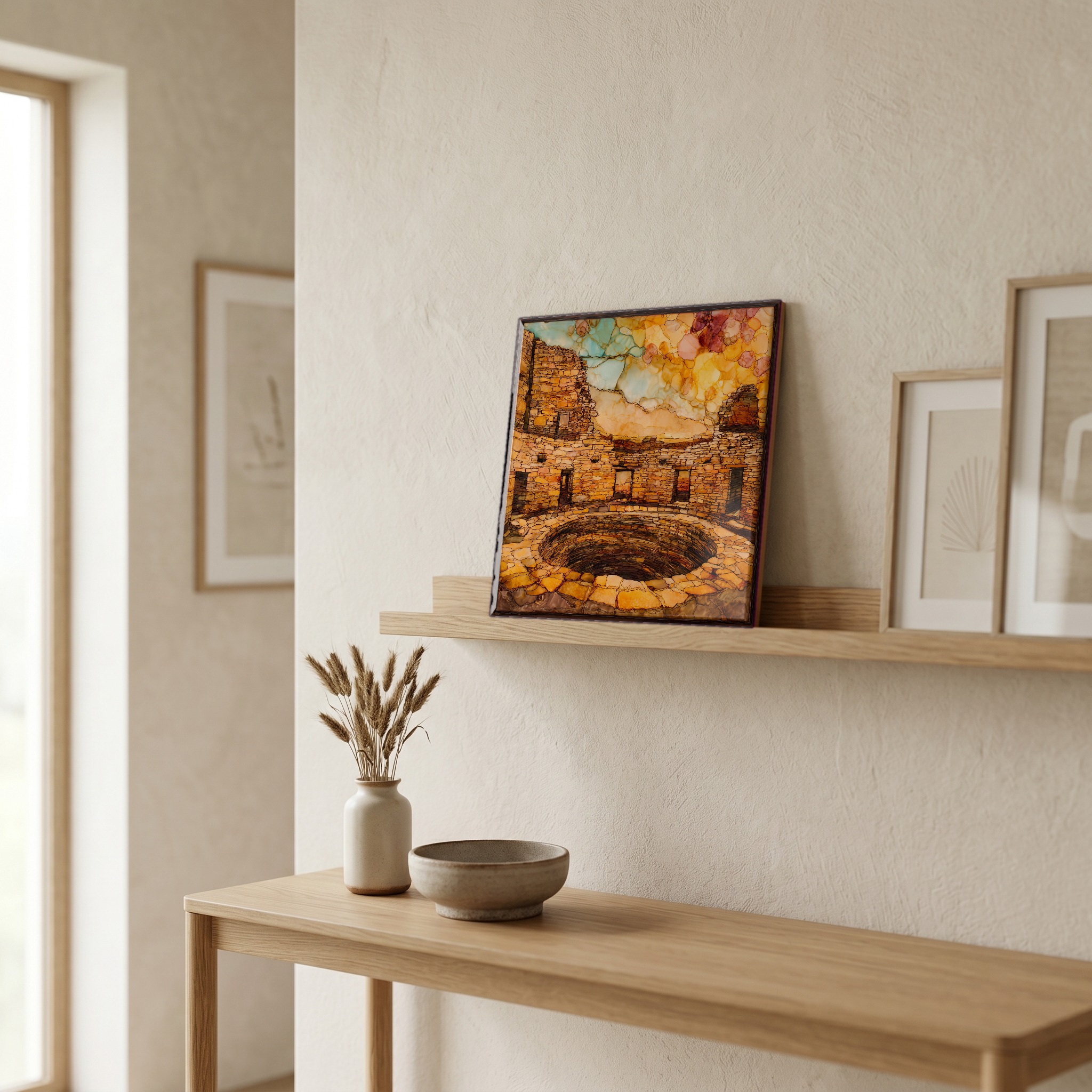 On a picture ledge, where the light comes in.