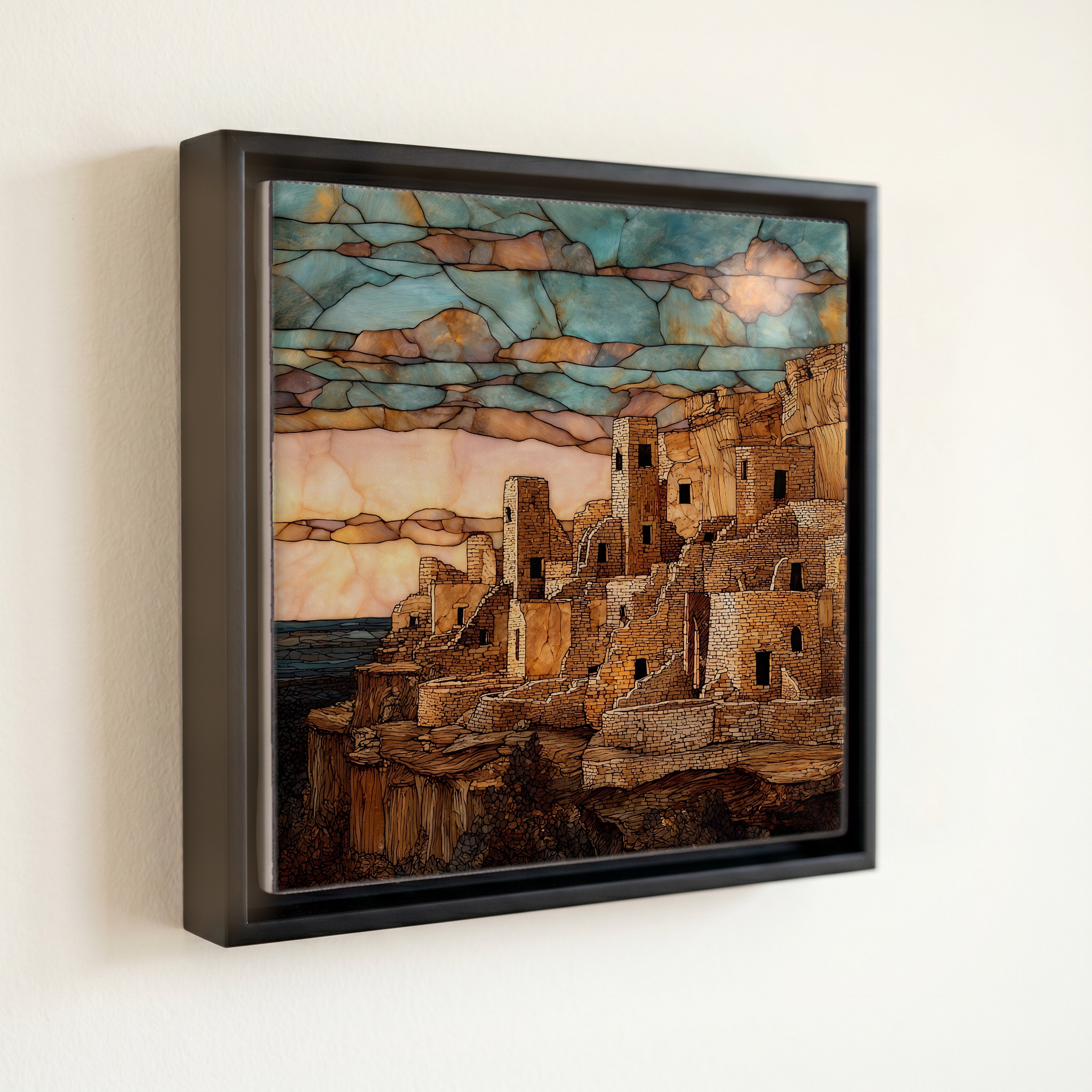 shown in a slim black floating frame · 6 × 6 in