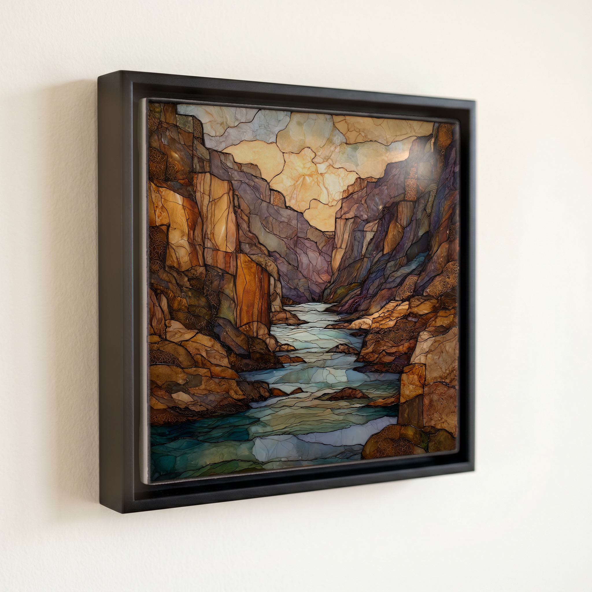 shown in a slim black floating frame · 6 × 6 in