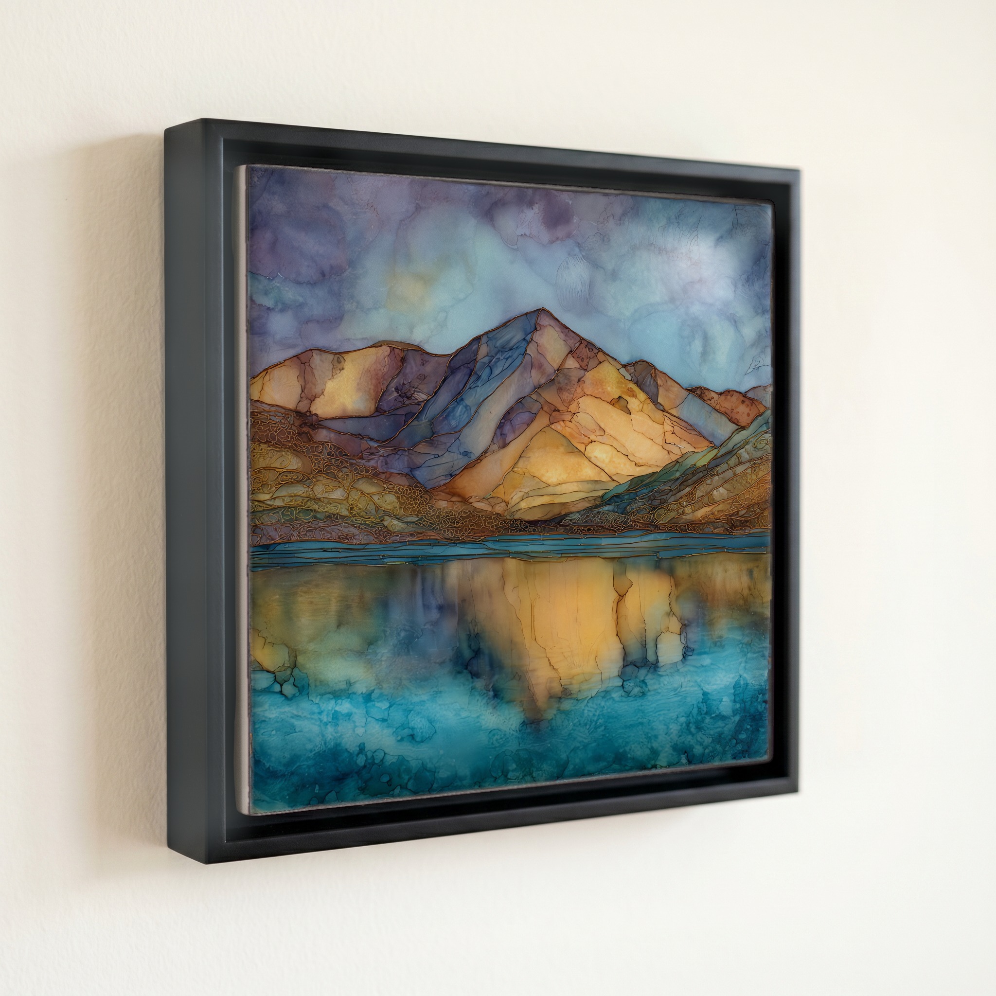 shown in a slim black floating frame · 6 × 6 in