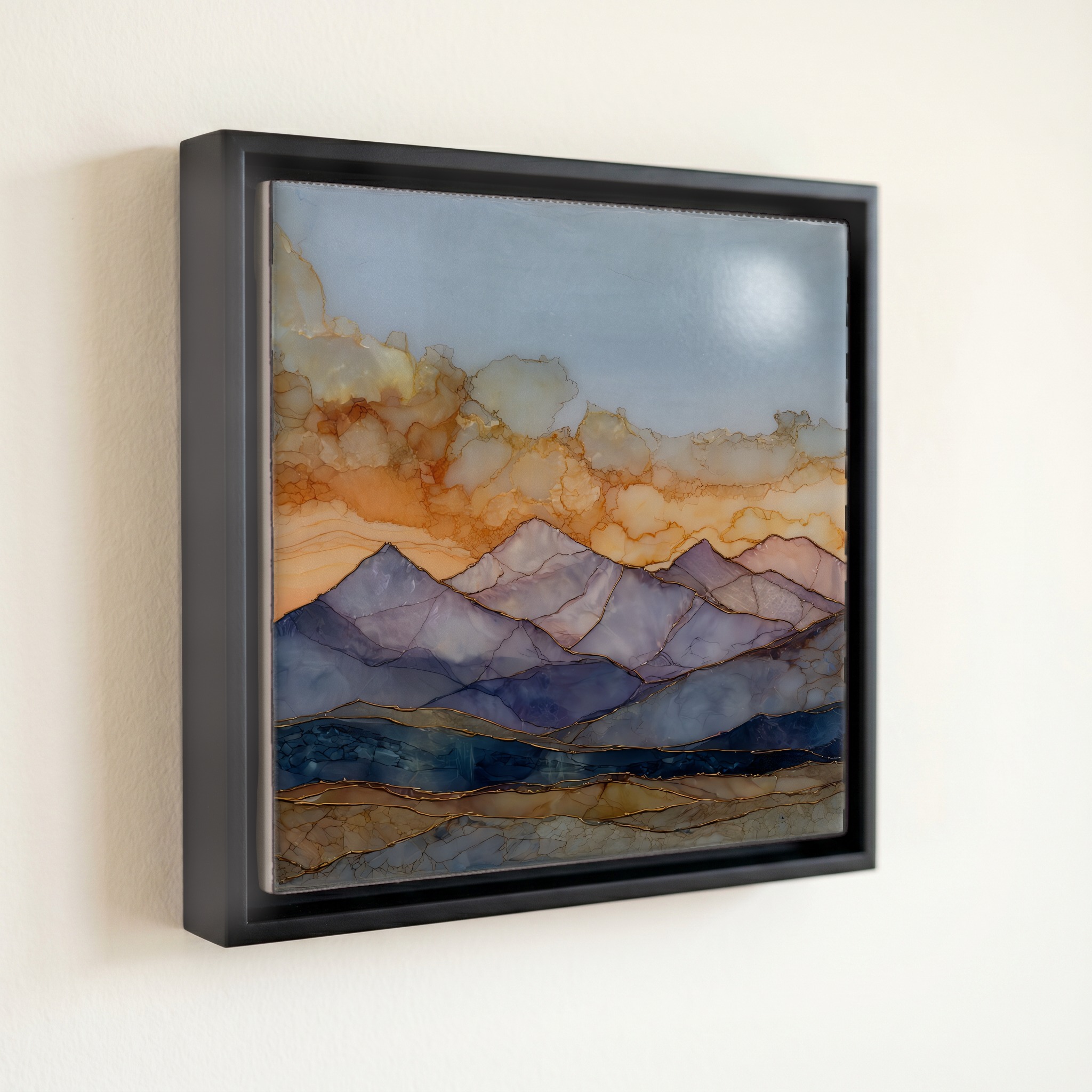 shown in a slim black floating frame · 6 × 6 in