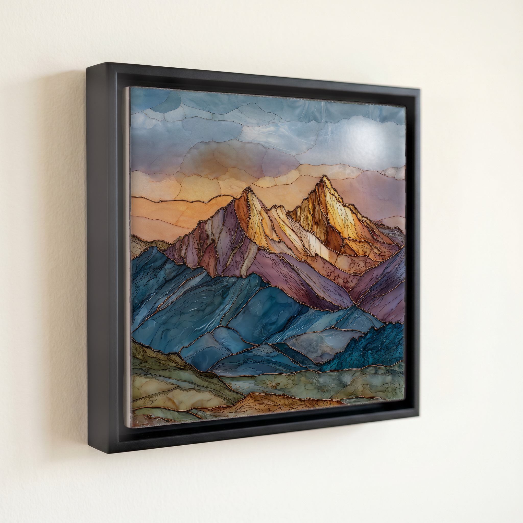 shown in a slim black floating frame · 6 × 6 in