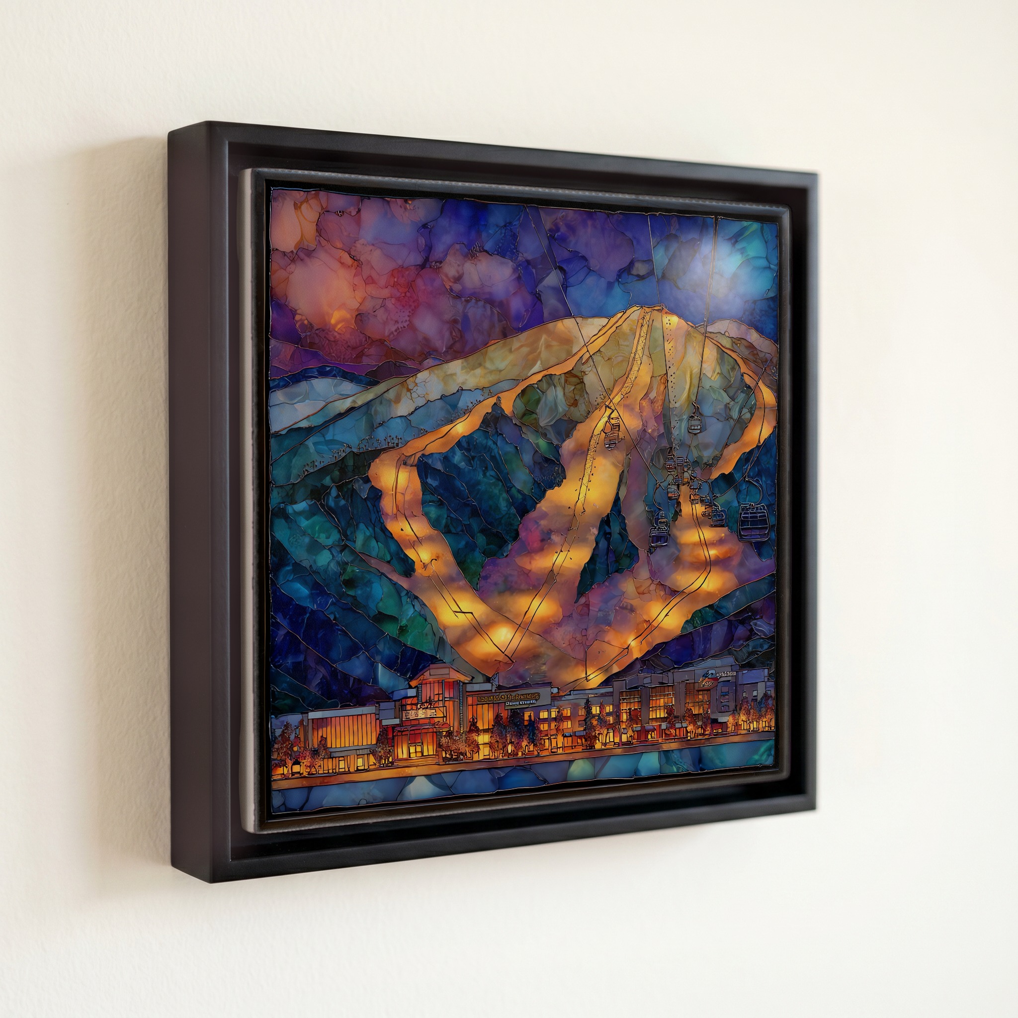 shown in a slim black floating frame · 6 × 6 in