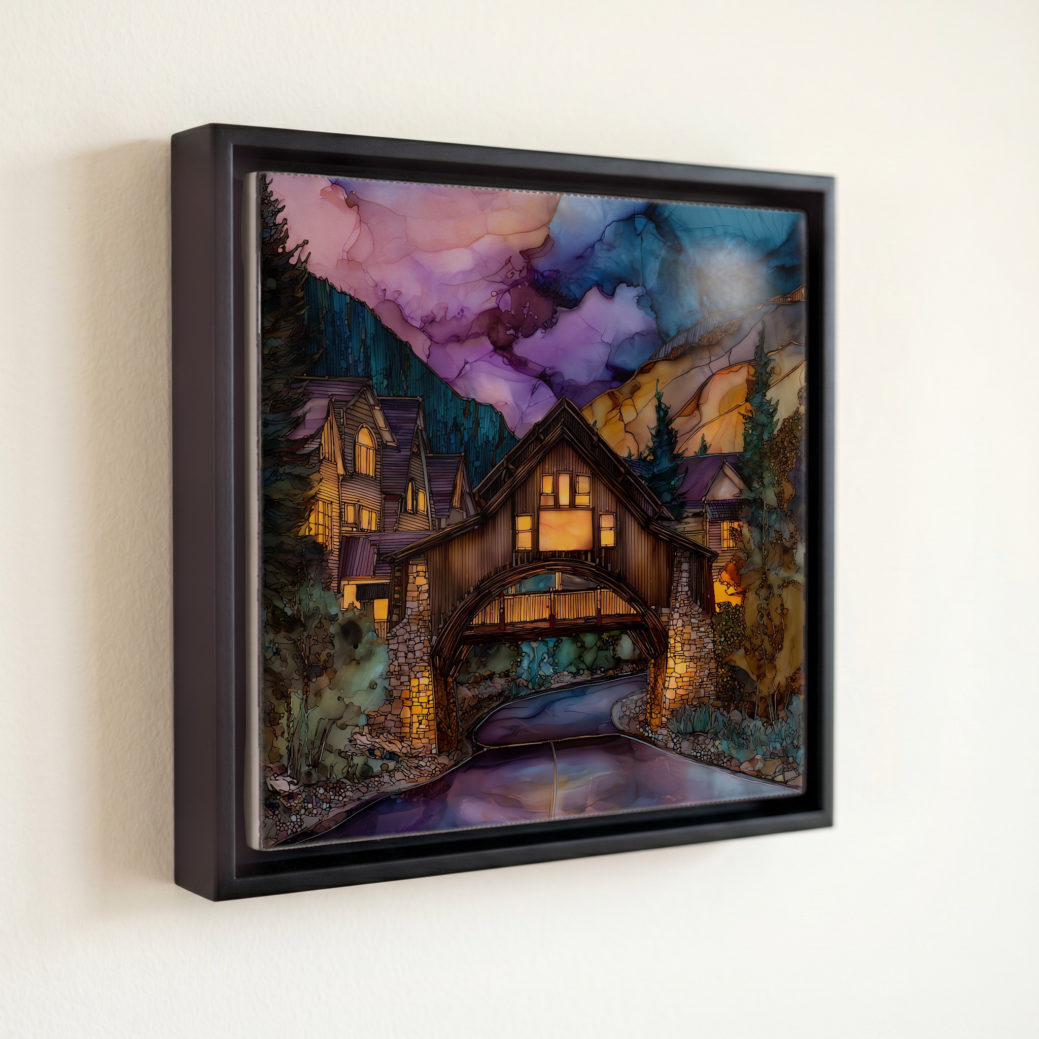 shown in a slim black floating frame · 6 × 6 in