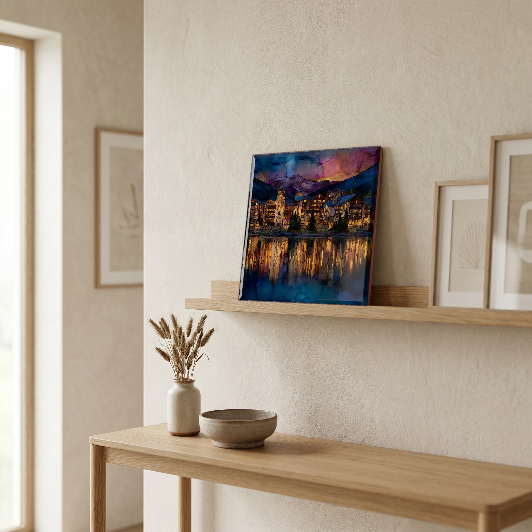 On a picture ledge, where the light comes in.