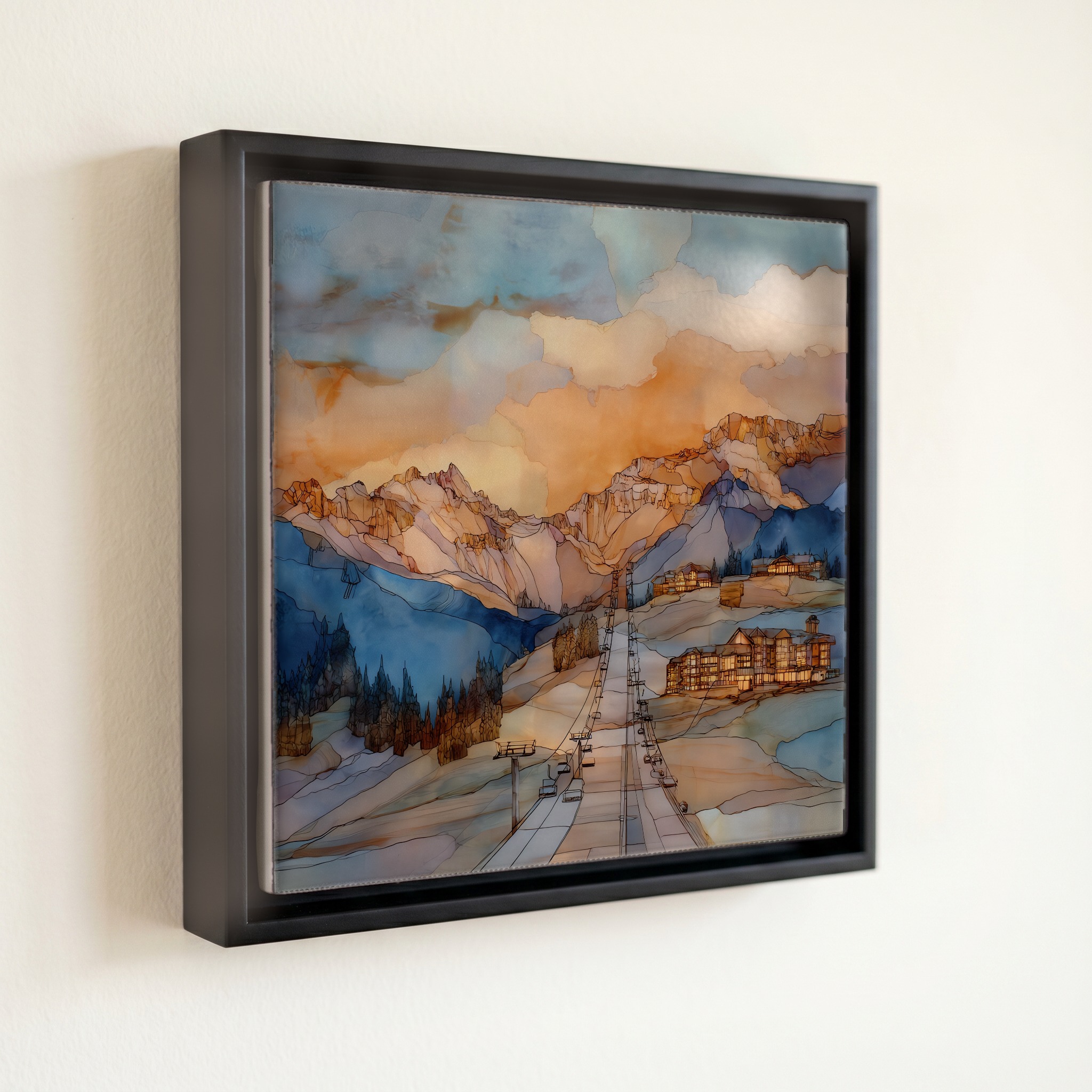 shown in a slim black floating frame · 6 × 6 in