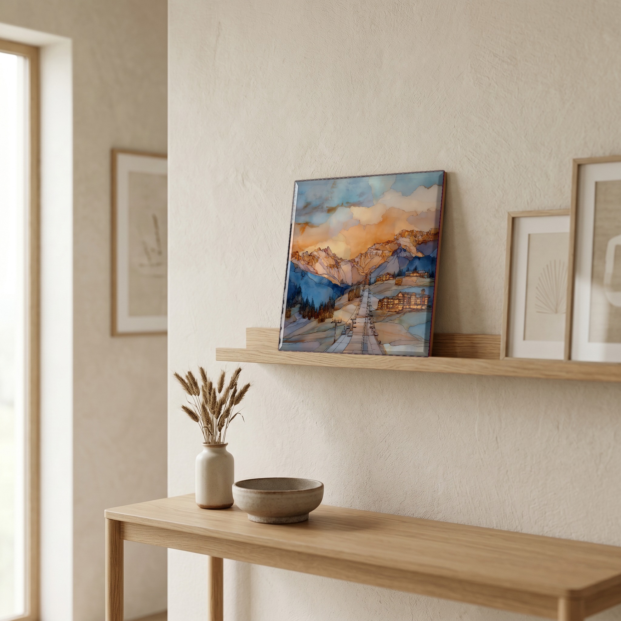 On a picture ledge, where the light comes in.