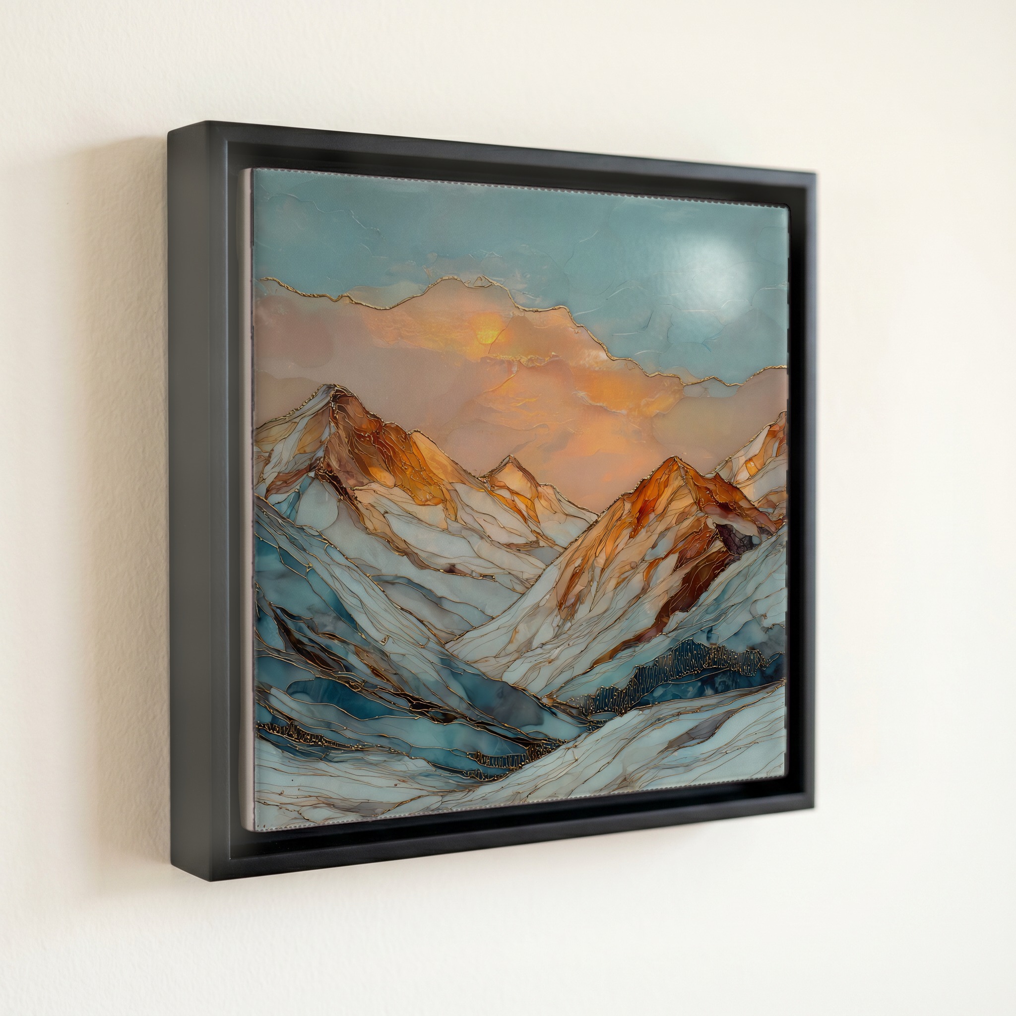 shown in a slim black floating frame · 6 × 6 in