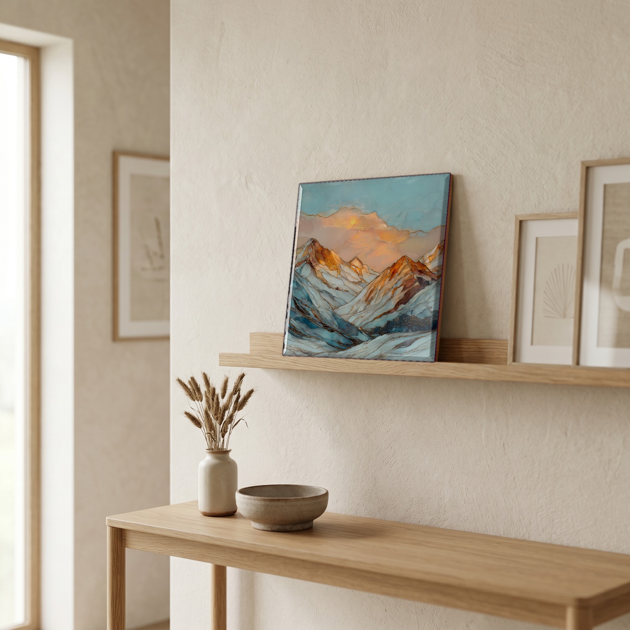 On a picture ledge, where the light comes in.