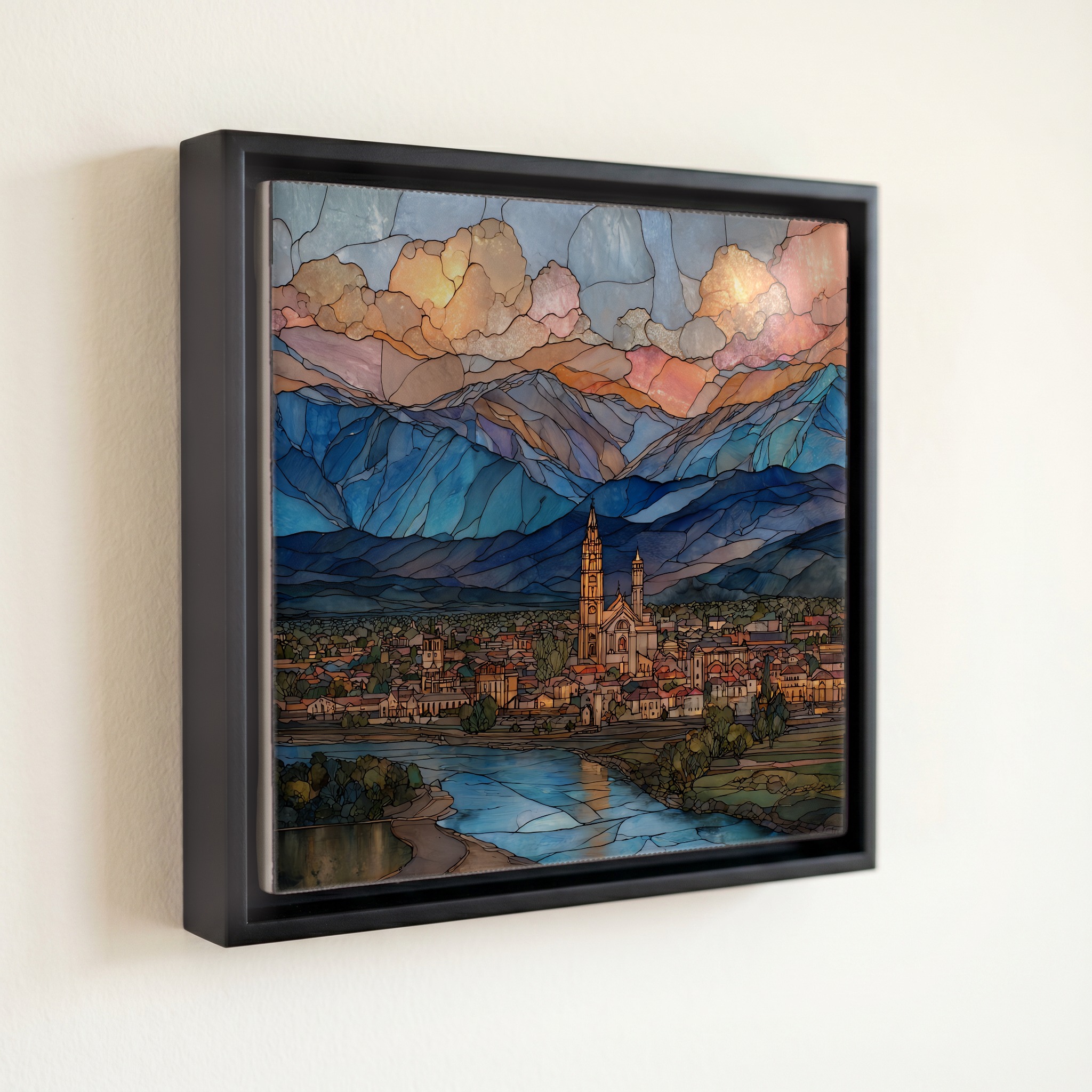 shown in a slim black floating frame · 6 × 6 in