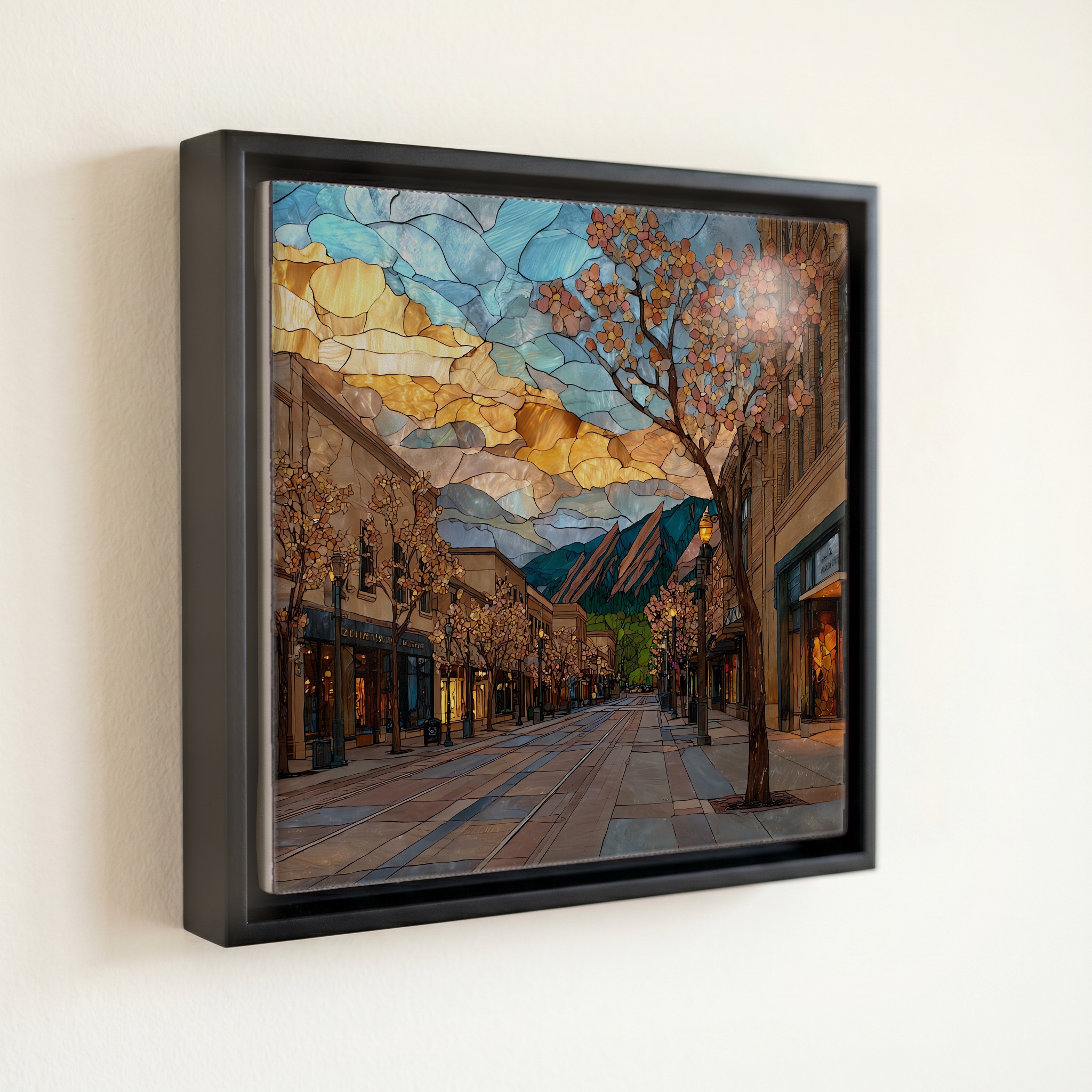 shown in a slim black floating frame · 6 × 6 in