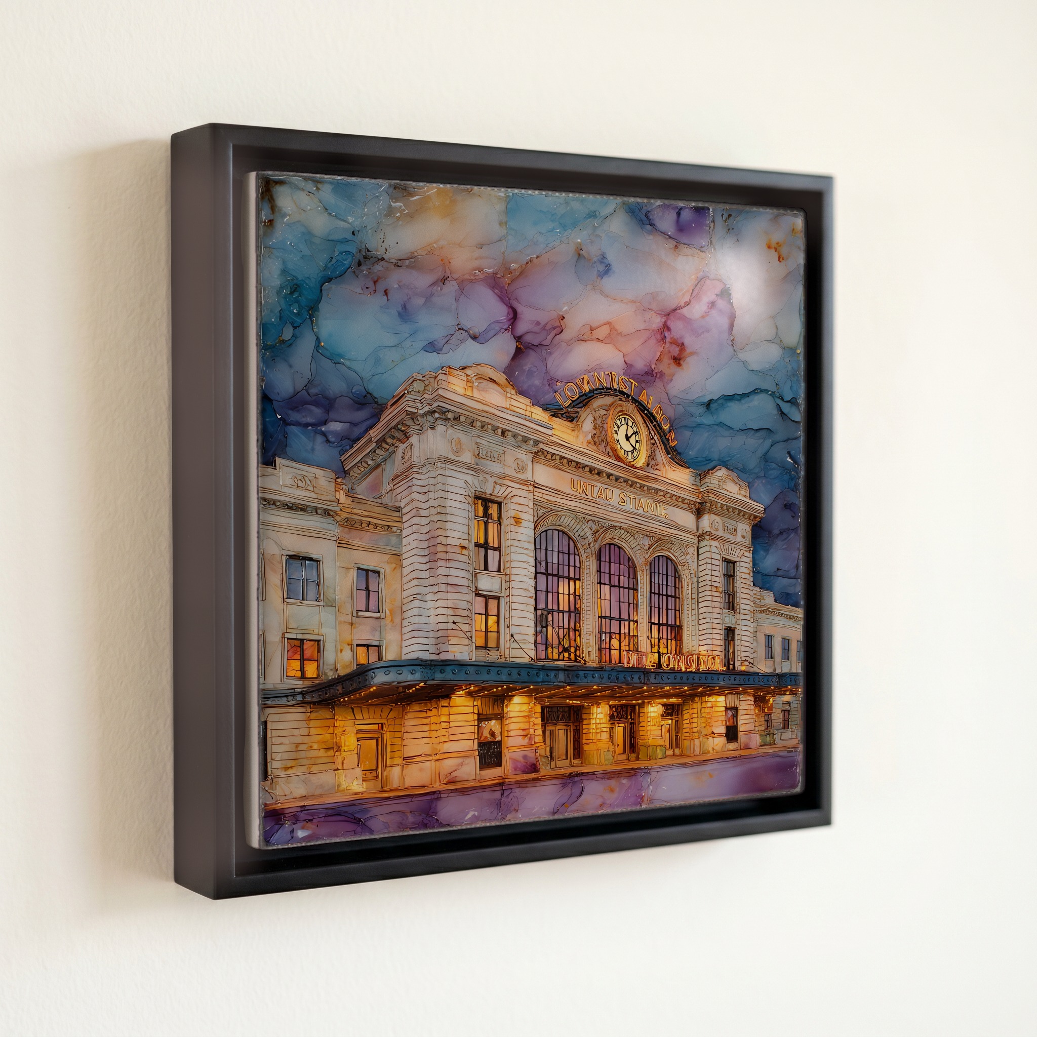 shown in a slim black floating frame · 6 × 6 in