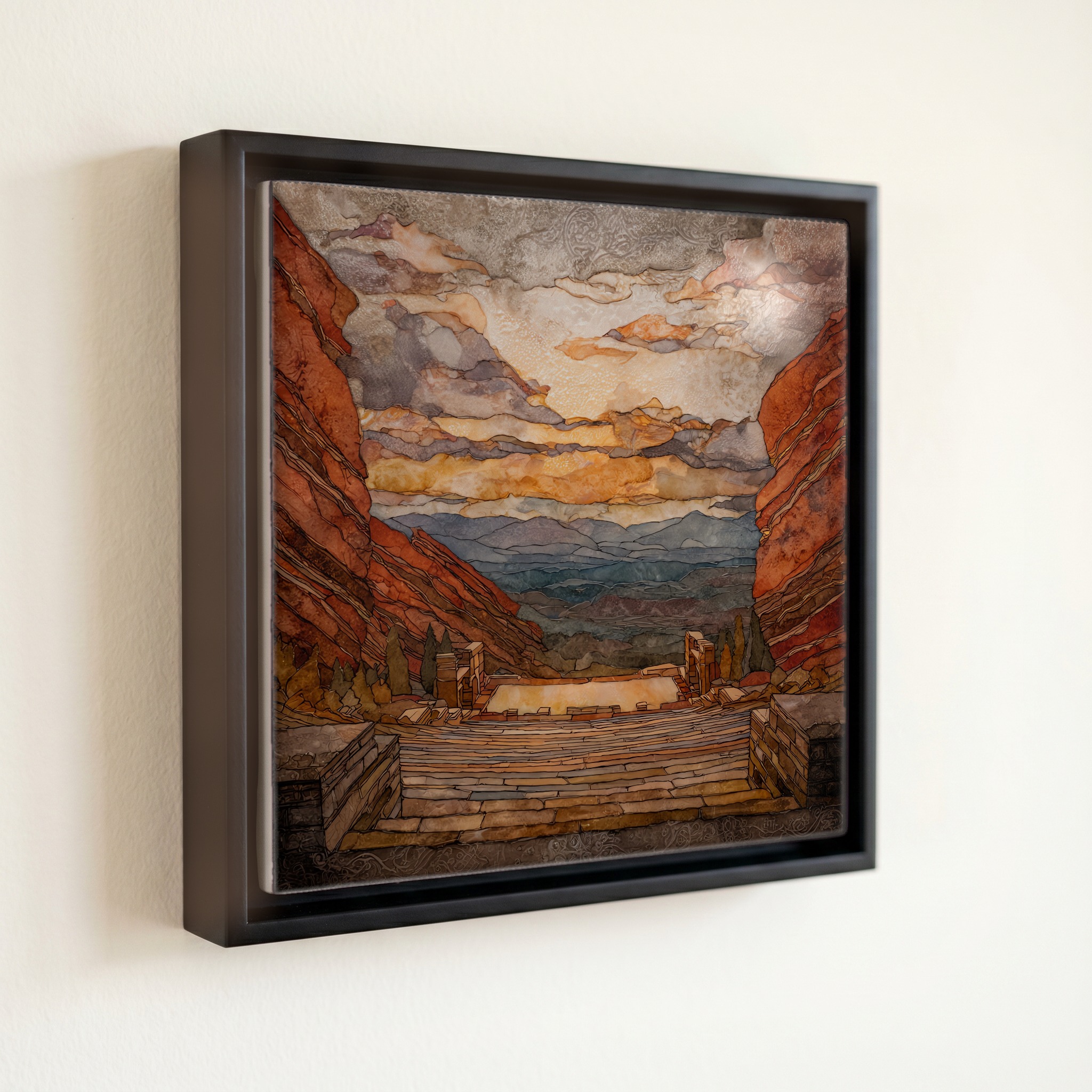 shown in a slim black floating frame · 6 × 6 in