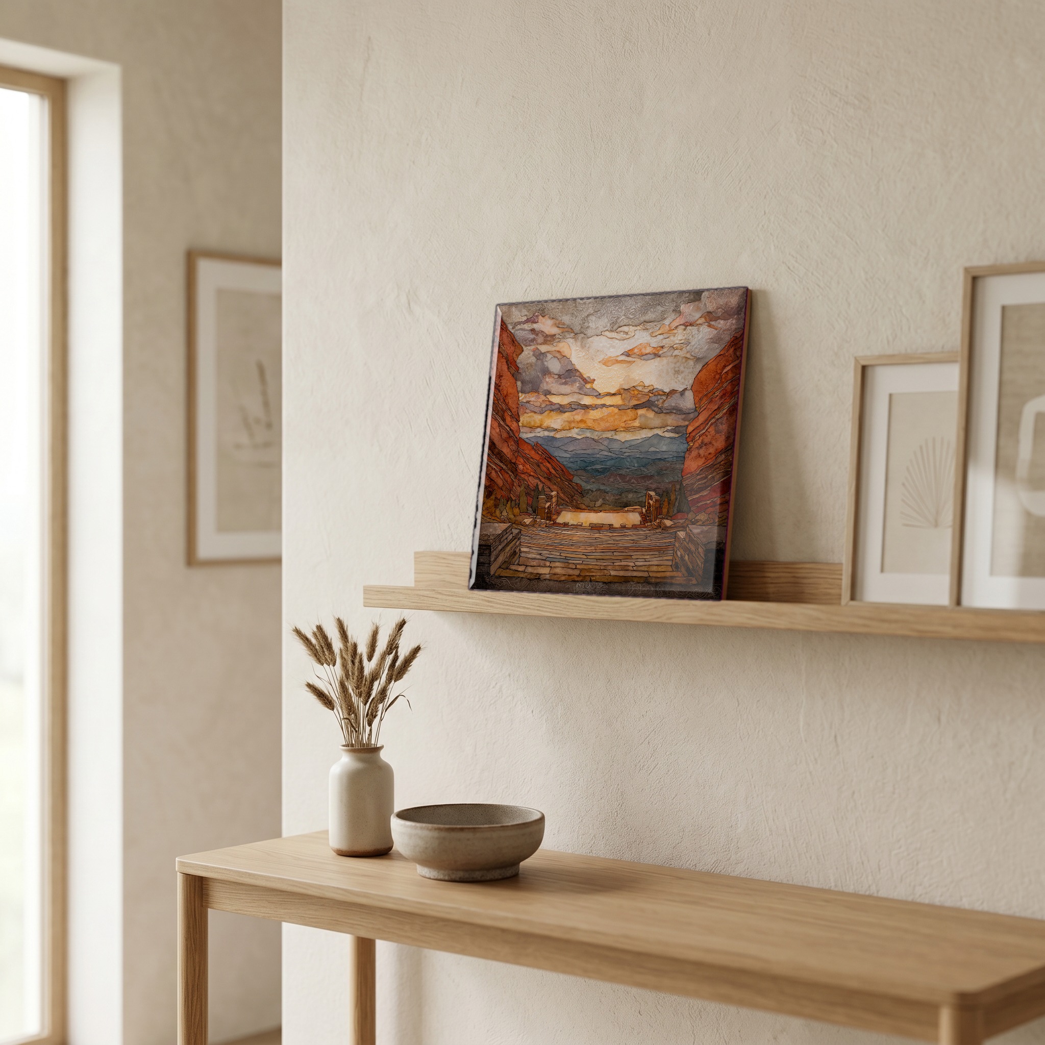 On a picture ledge, where the light comes in.