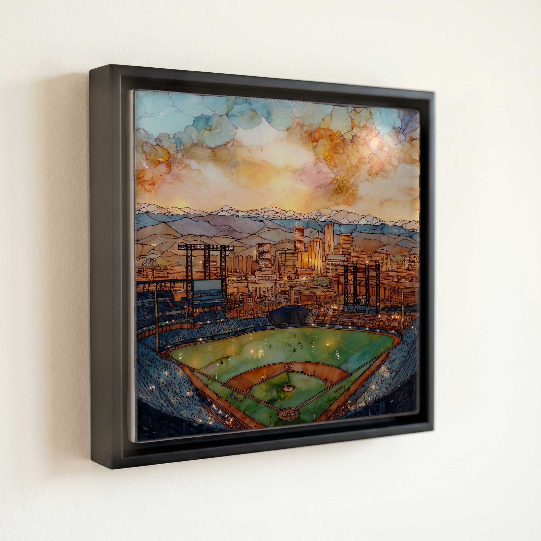 shown in a slim black floating frame · 6 × 6 in