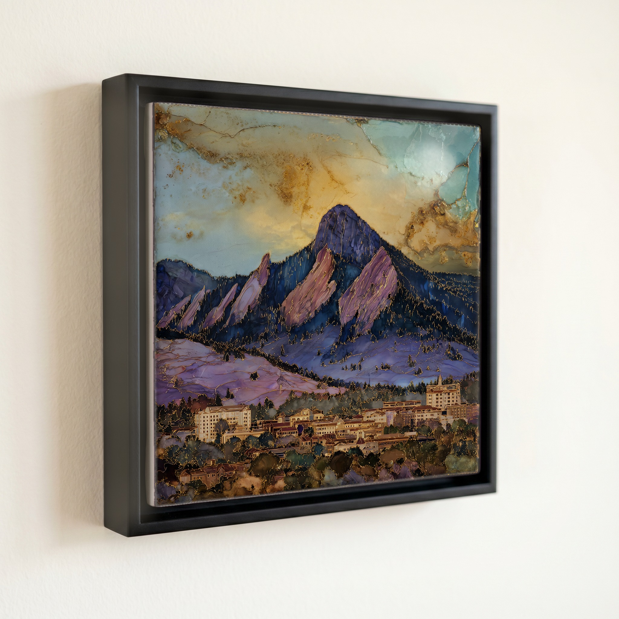 shown in a slim black floating frame · 6 × 6 in