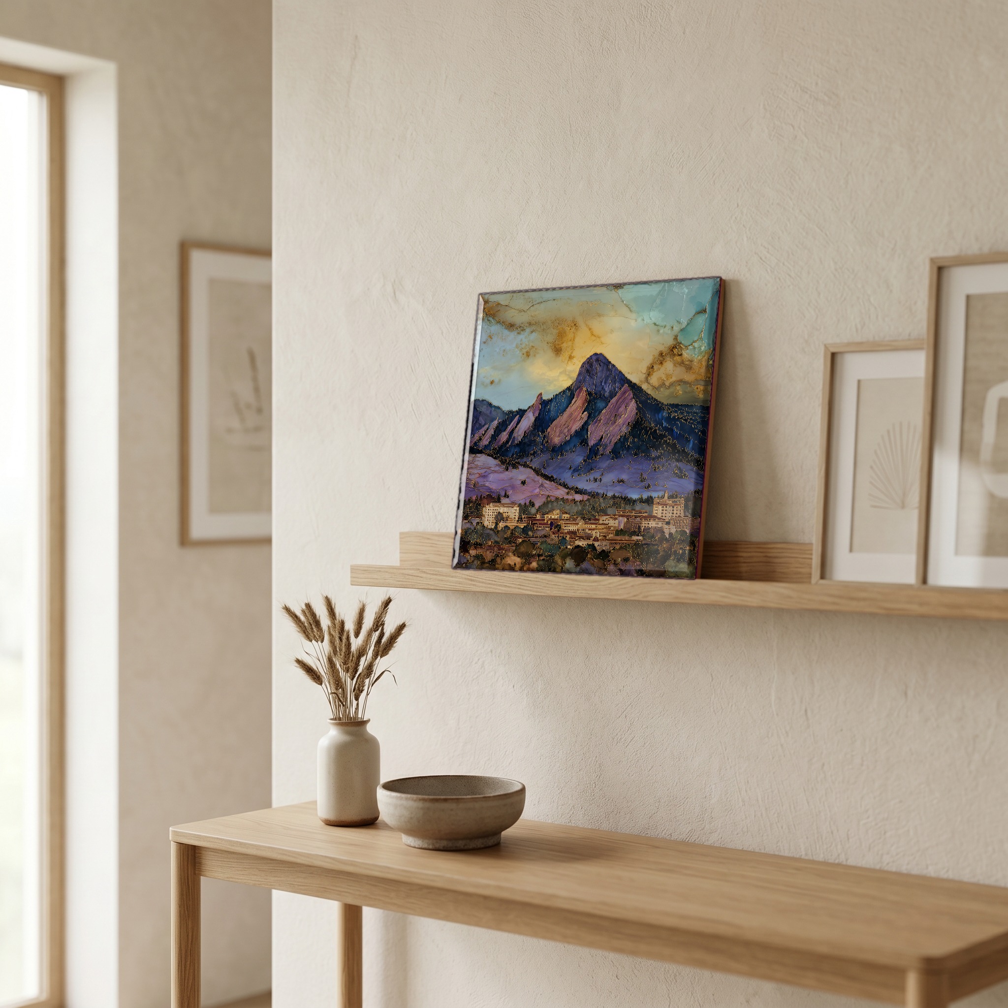 On a picture ledge, where the light comes in.