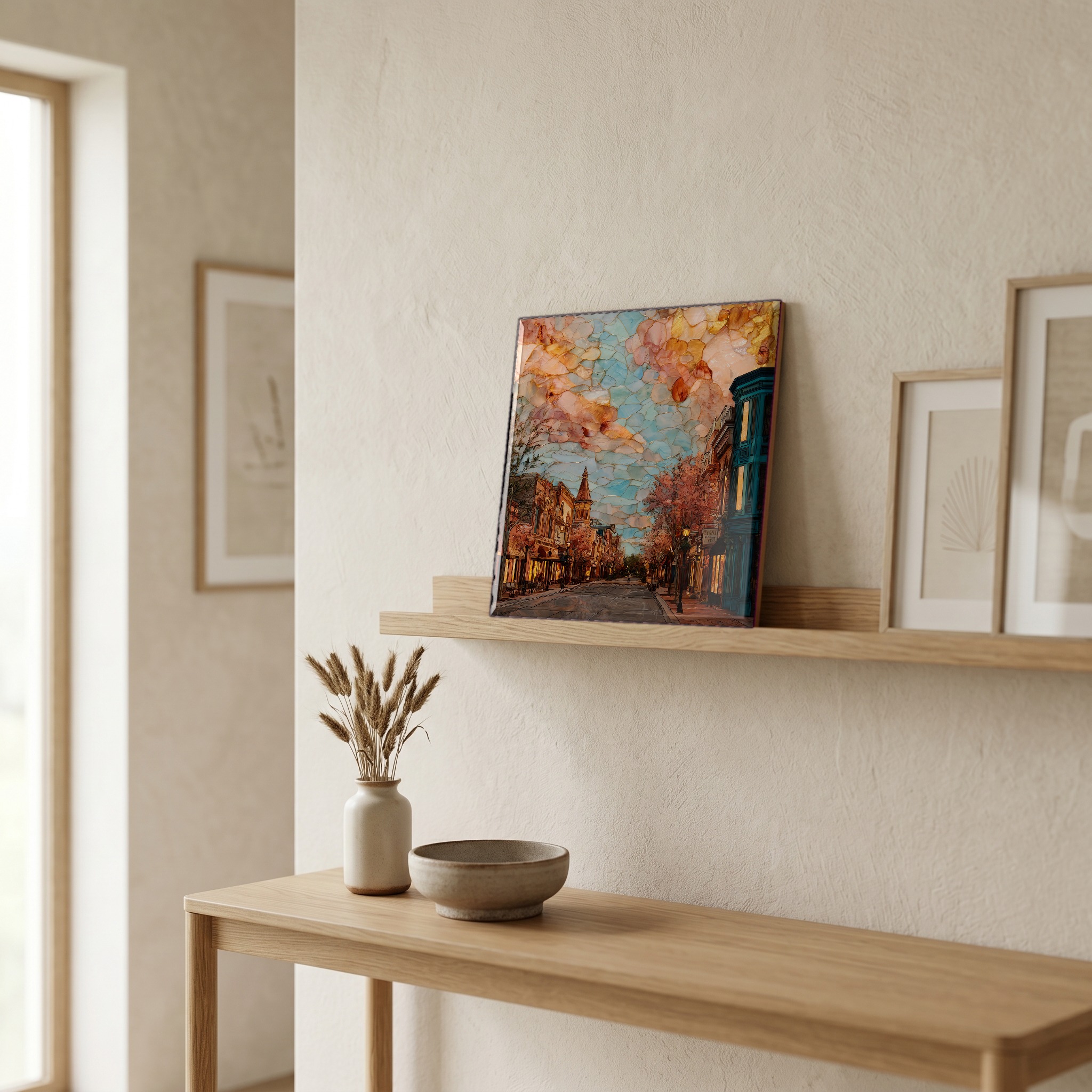 On a picture ledge, where the light comes in.