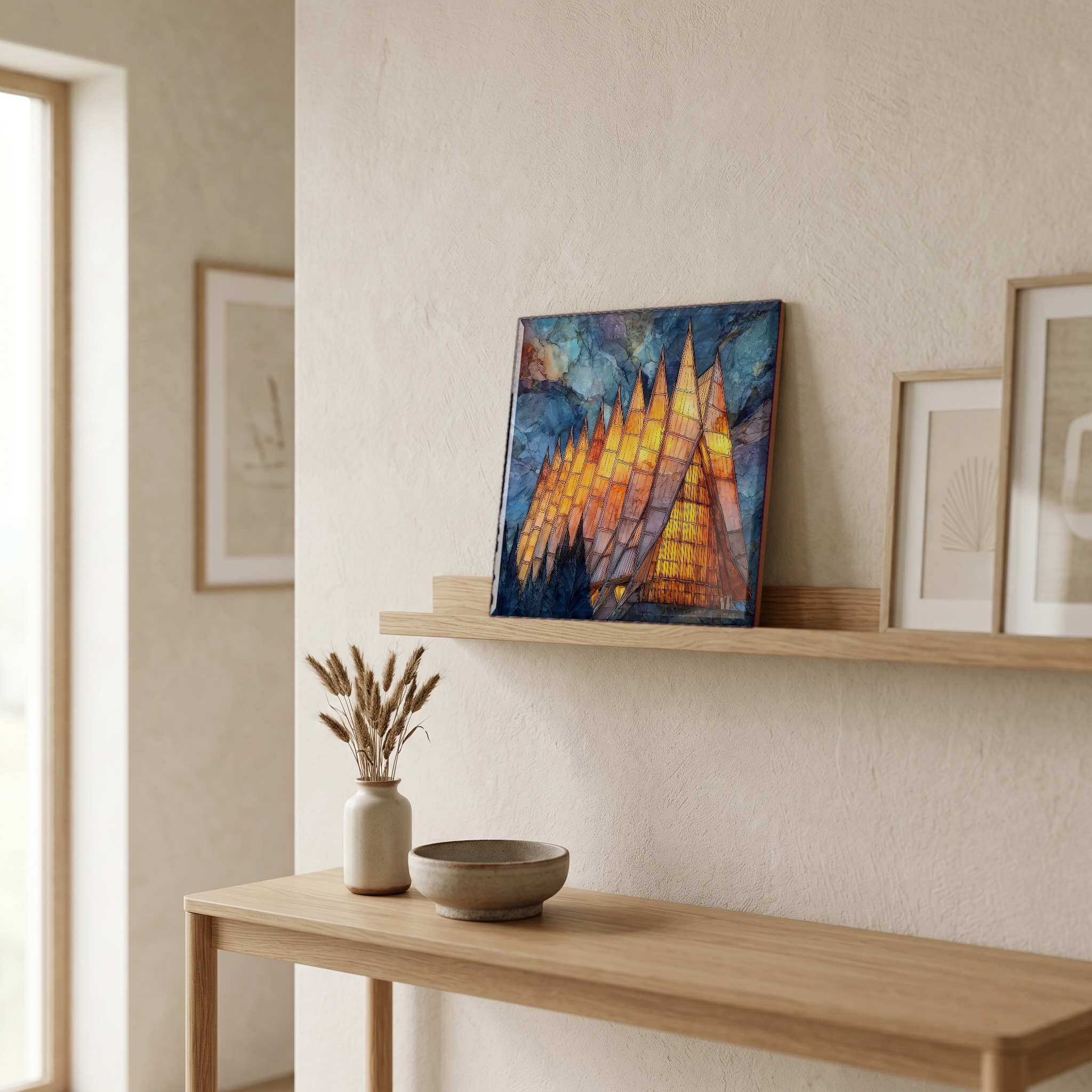 On a picture ledge, where the light comes in.