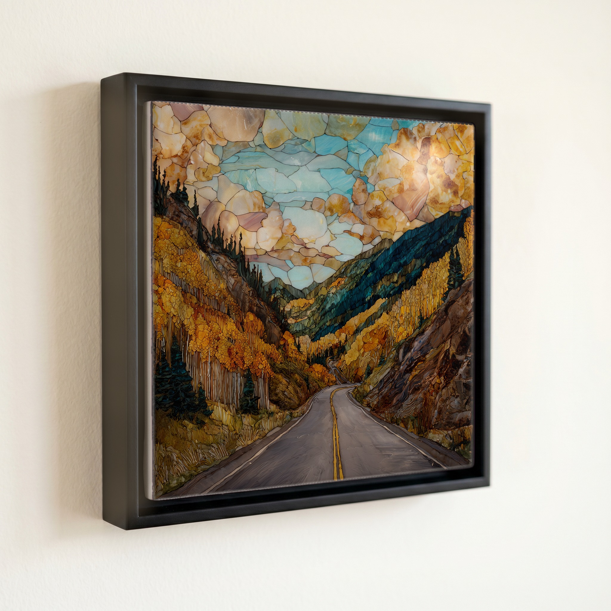 shown in a slim black floating frame · 6 × 6 in