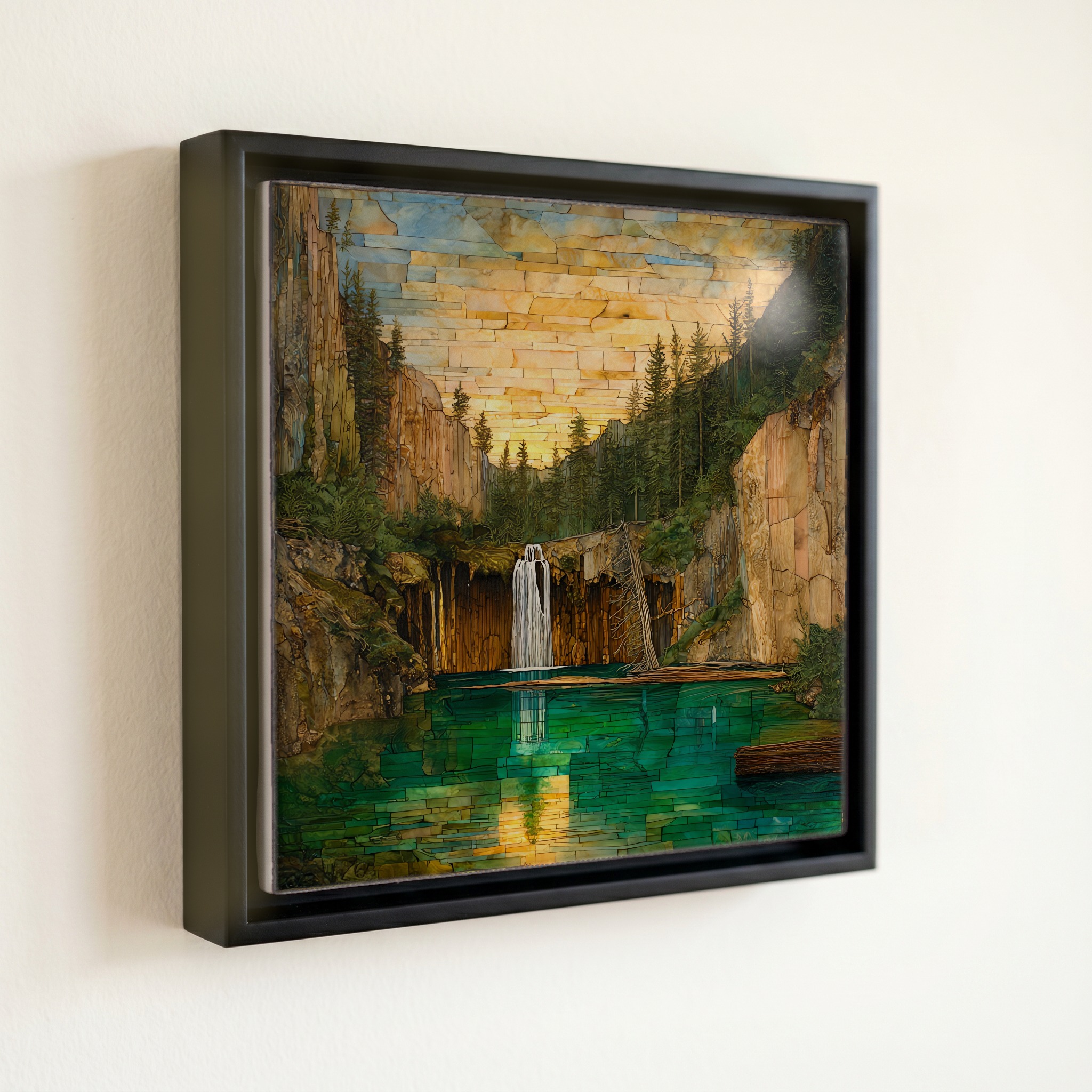 shown in a slim black floating frame · 6 × 6 in