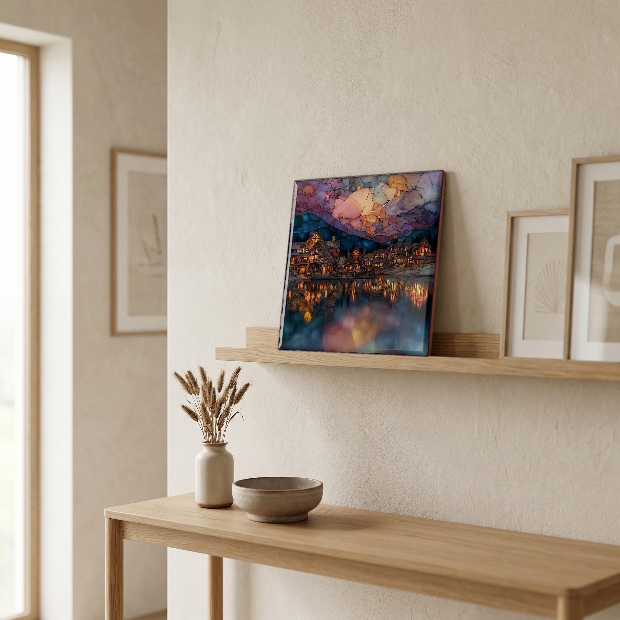 On a picture ledge, where the light comes in.