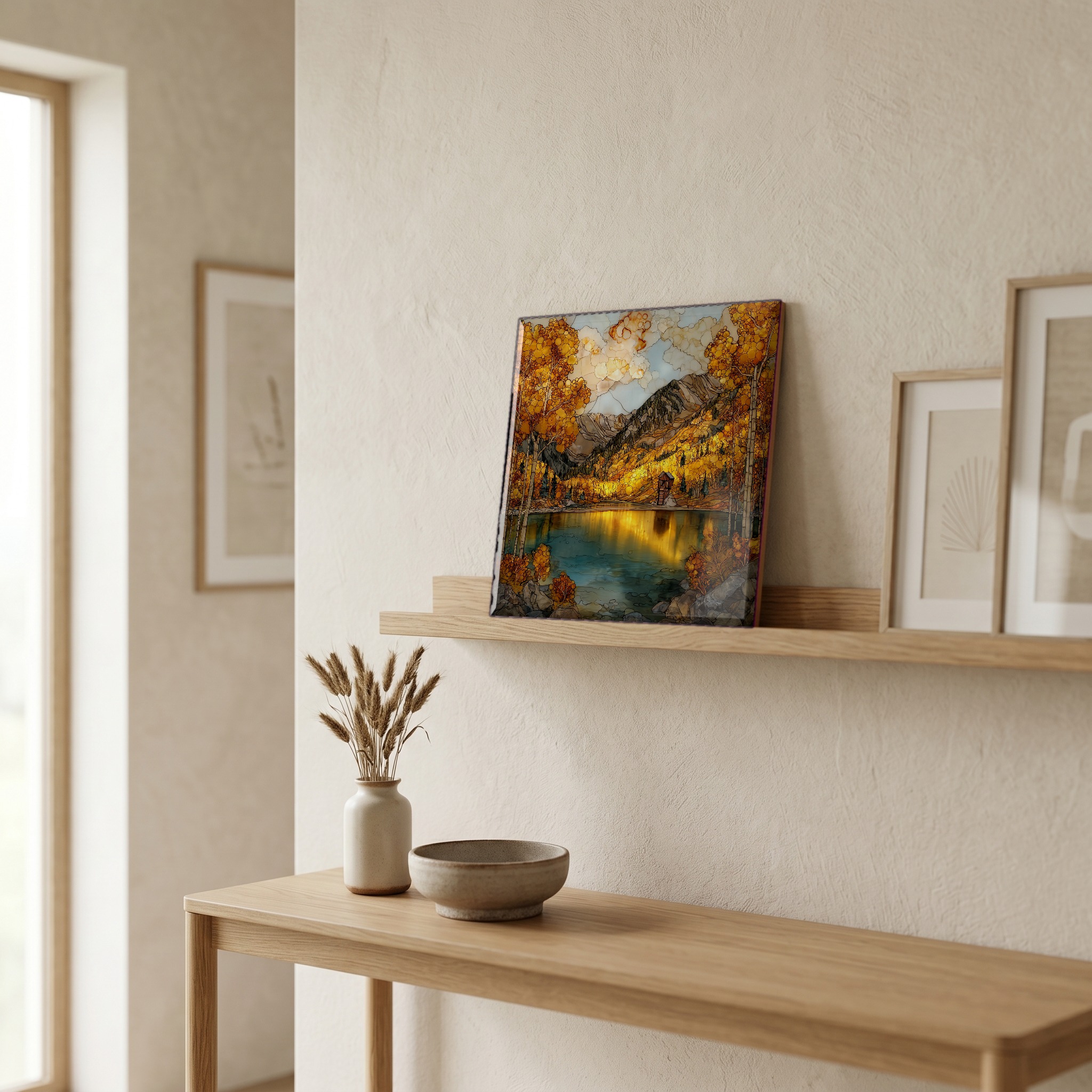 On a picture ledge, where the light comes in.