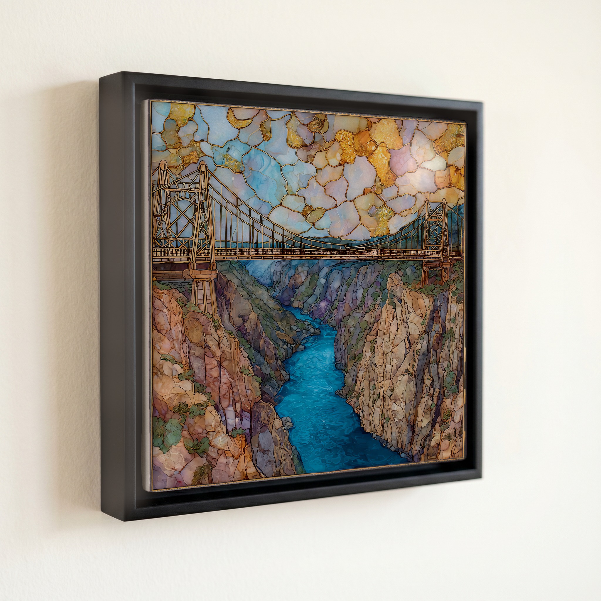 shown in a slim black floating frame · 6 × 6 in