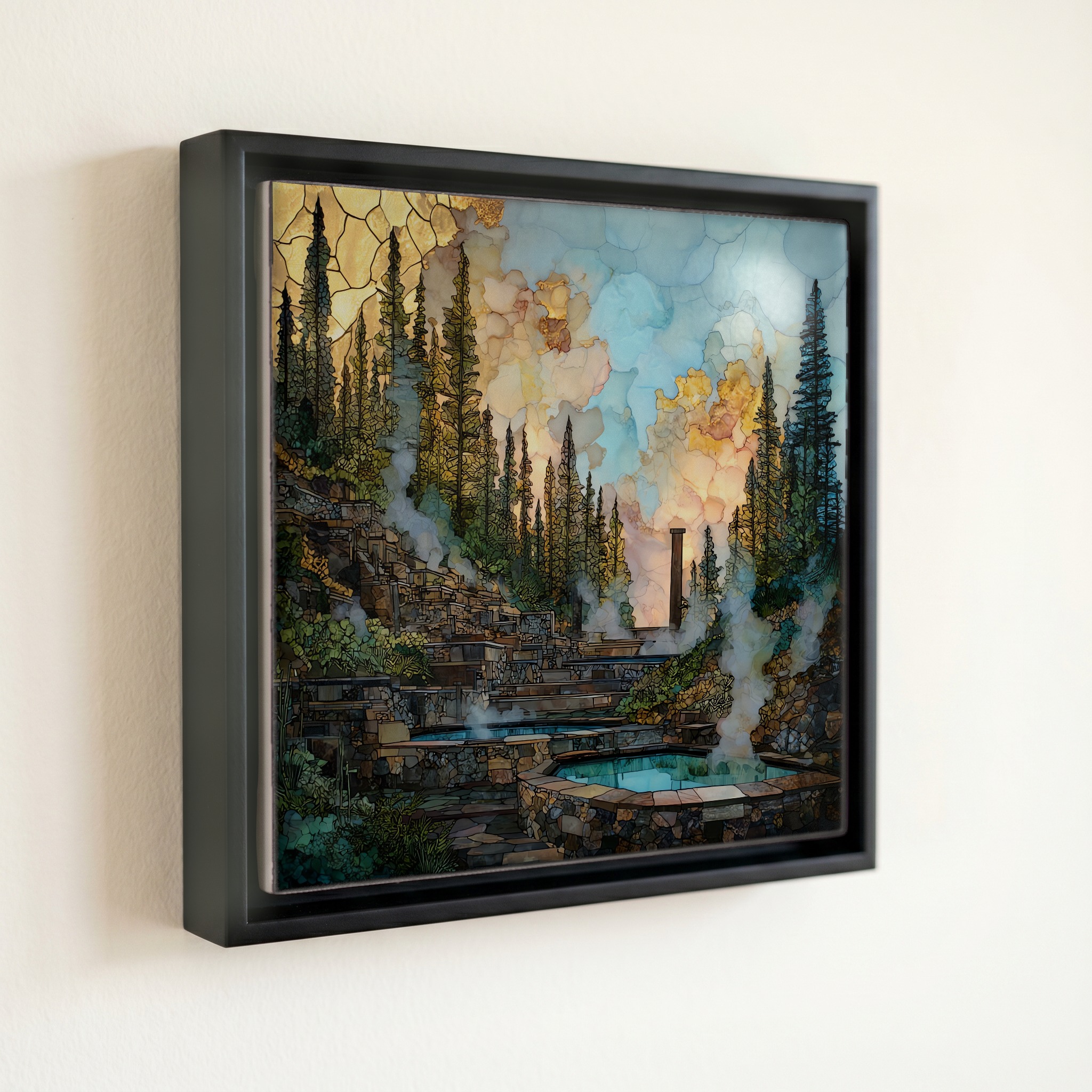 shown in a slim black floating frame · 6 × 6 in