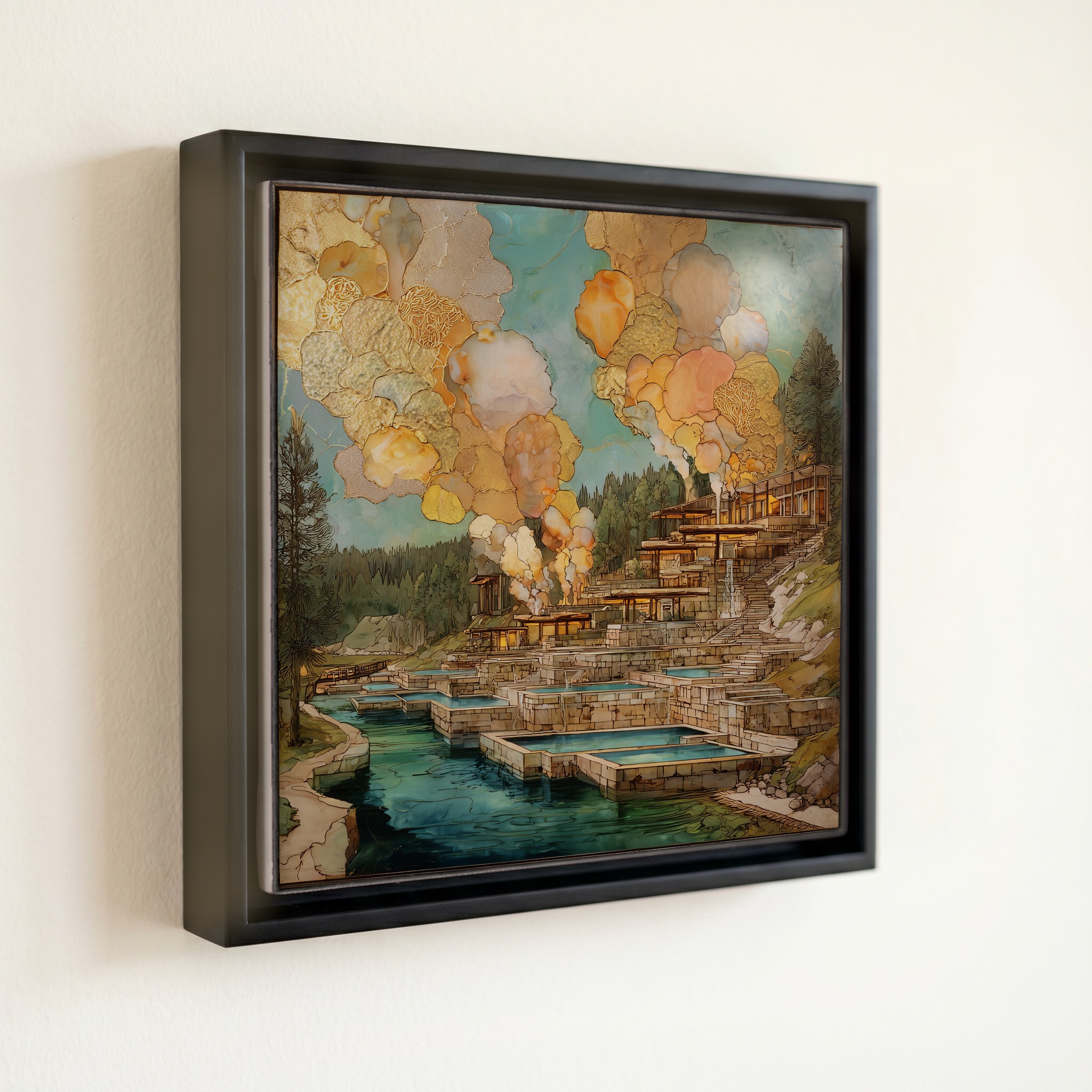 shown in a slim black floating frame · 6 × 6 in