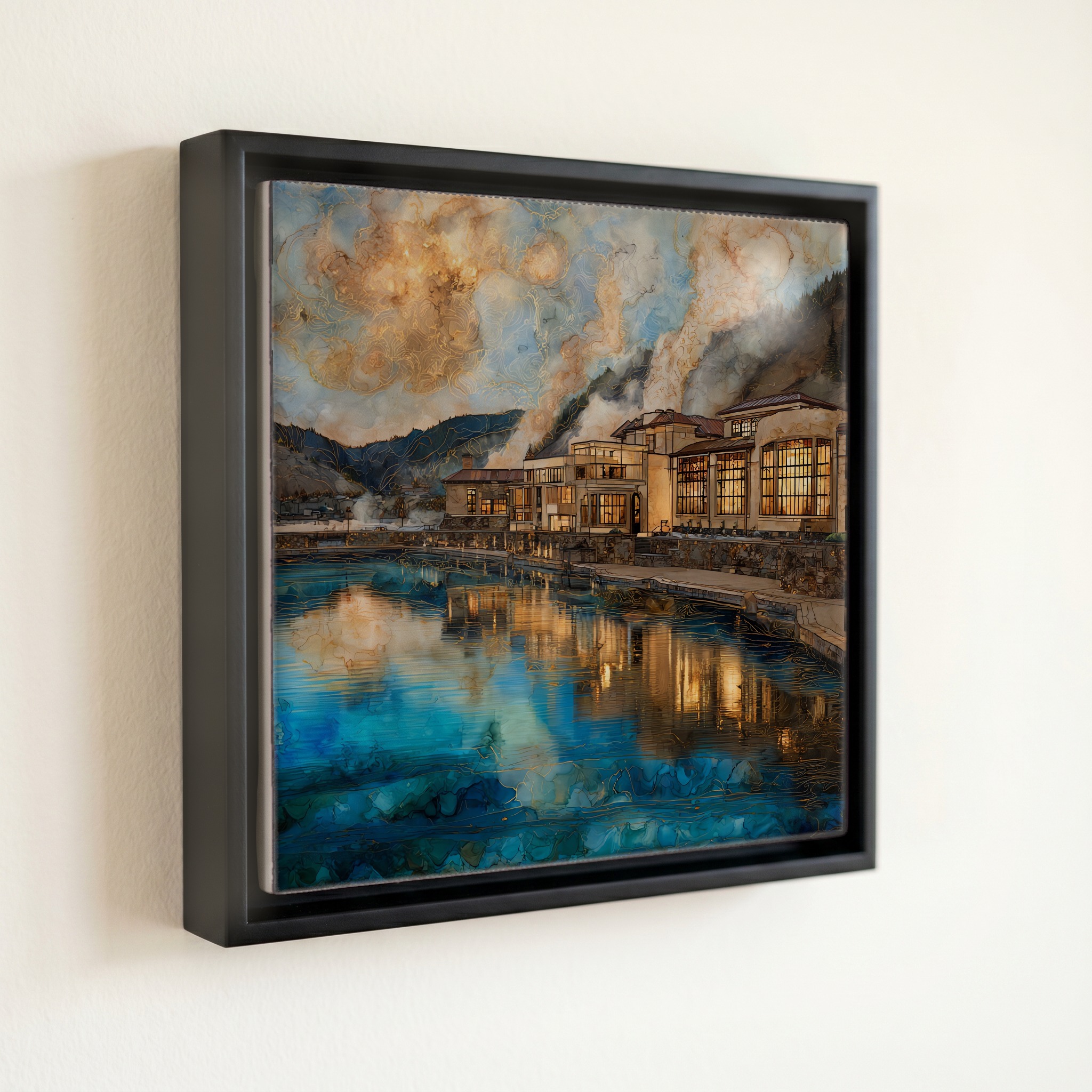 shown in a slim black floating frame · 6 × 6 in