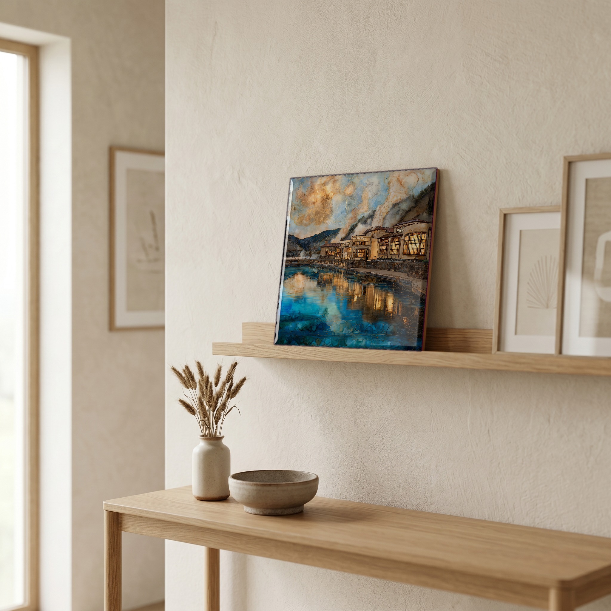 On a picture ledge, where the light comes in.