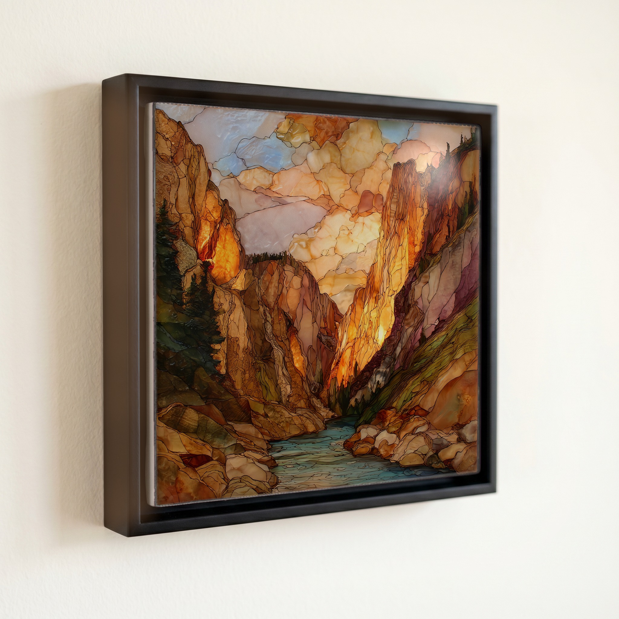 shown in a slim black floating frame · 6 × 6 in