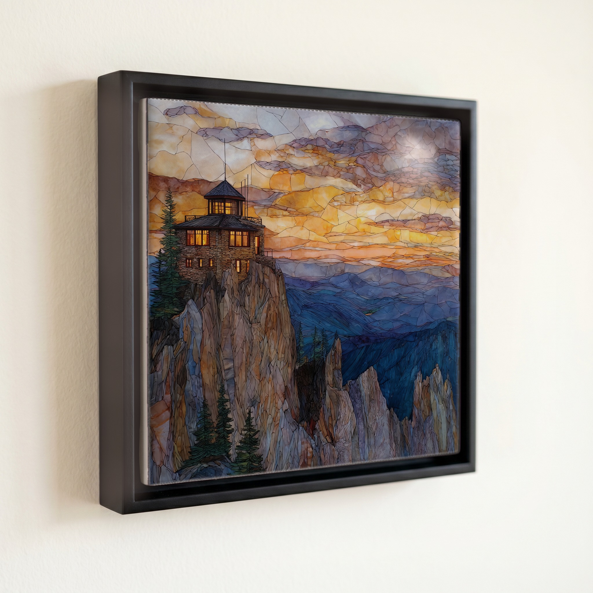 shown in a slim black floating frame · 6 × 6 in