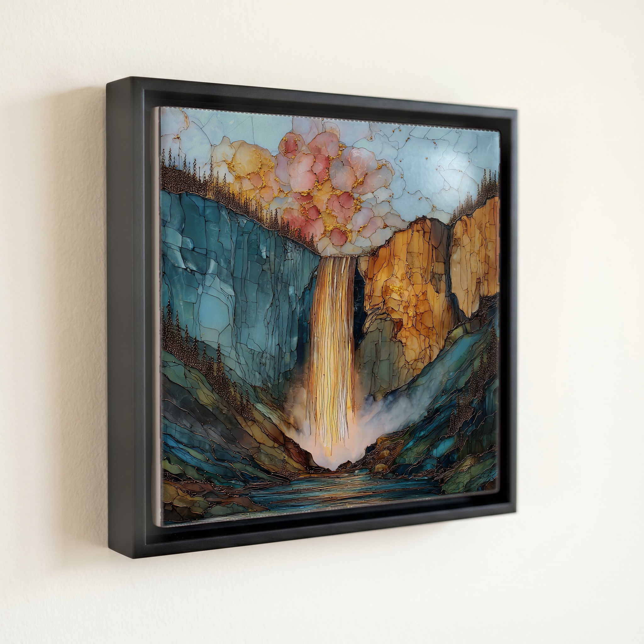 shown in a slim black floating frame · 6 × 6 in