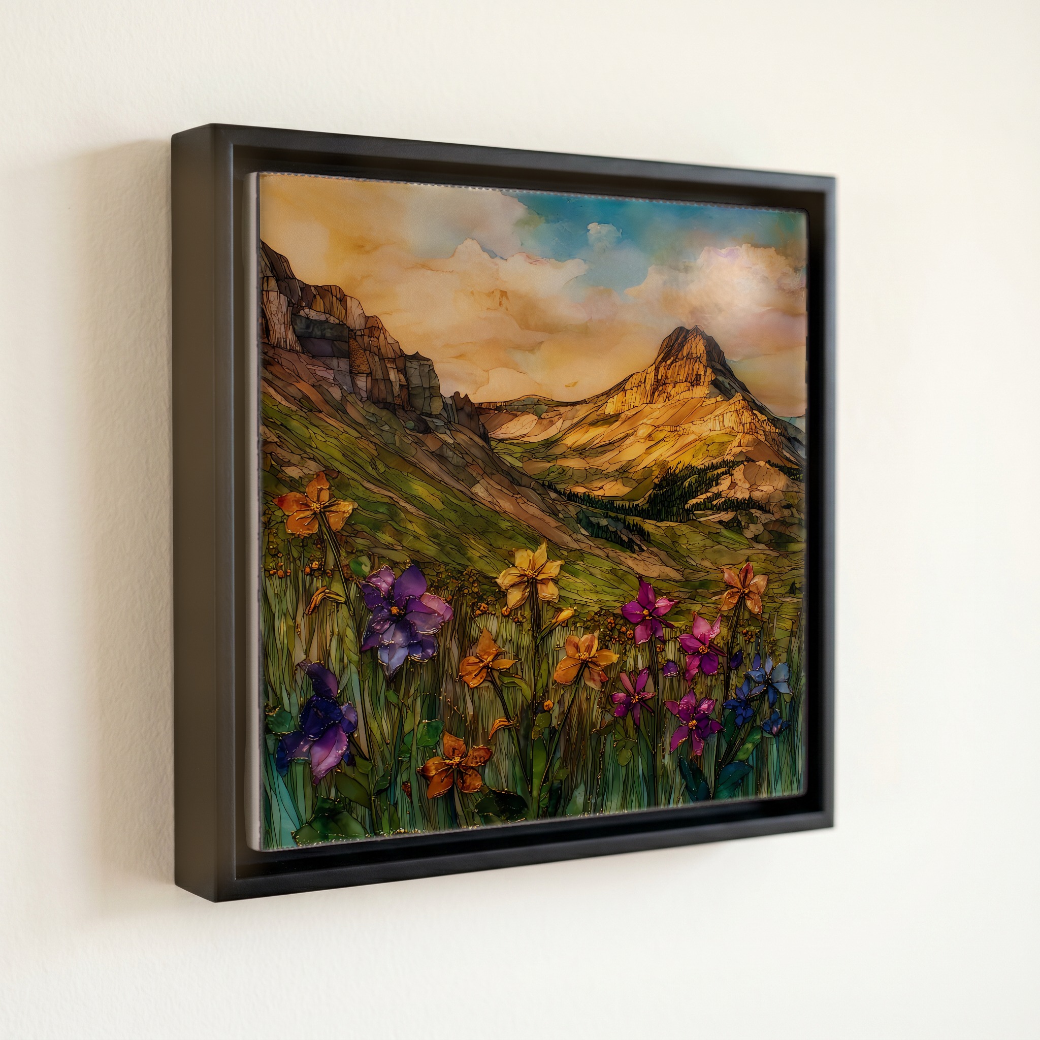 shown in a slim black floating frame · 6 × 6 in