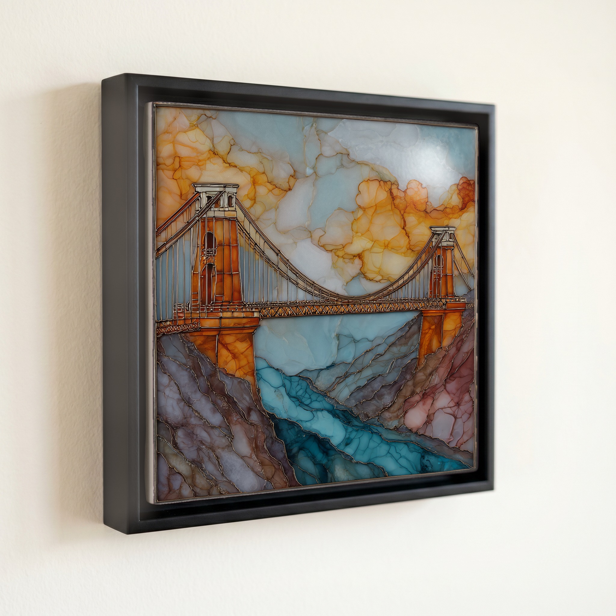 shown in a slim black floating frame · 6 × 6 in