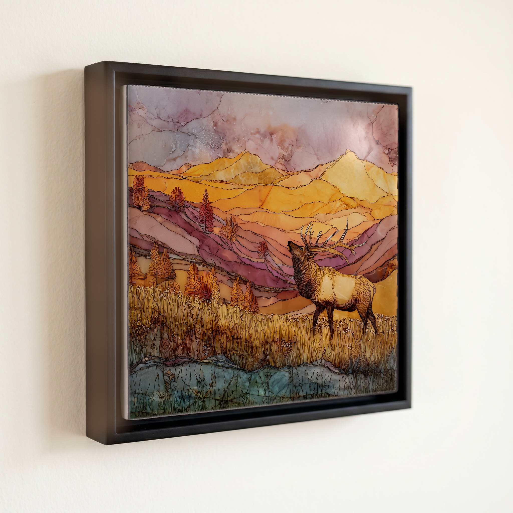shown in a slim black floating frame · 6 × 6 in