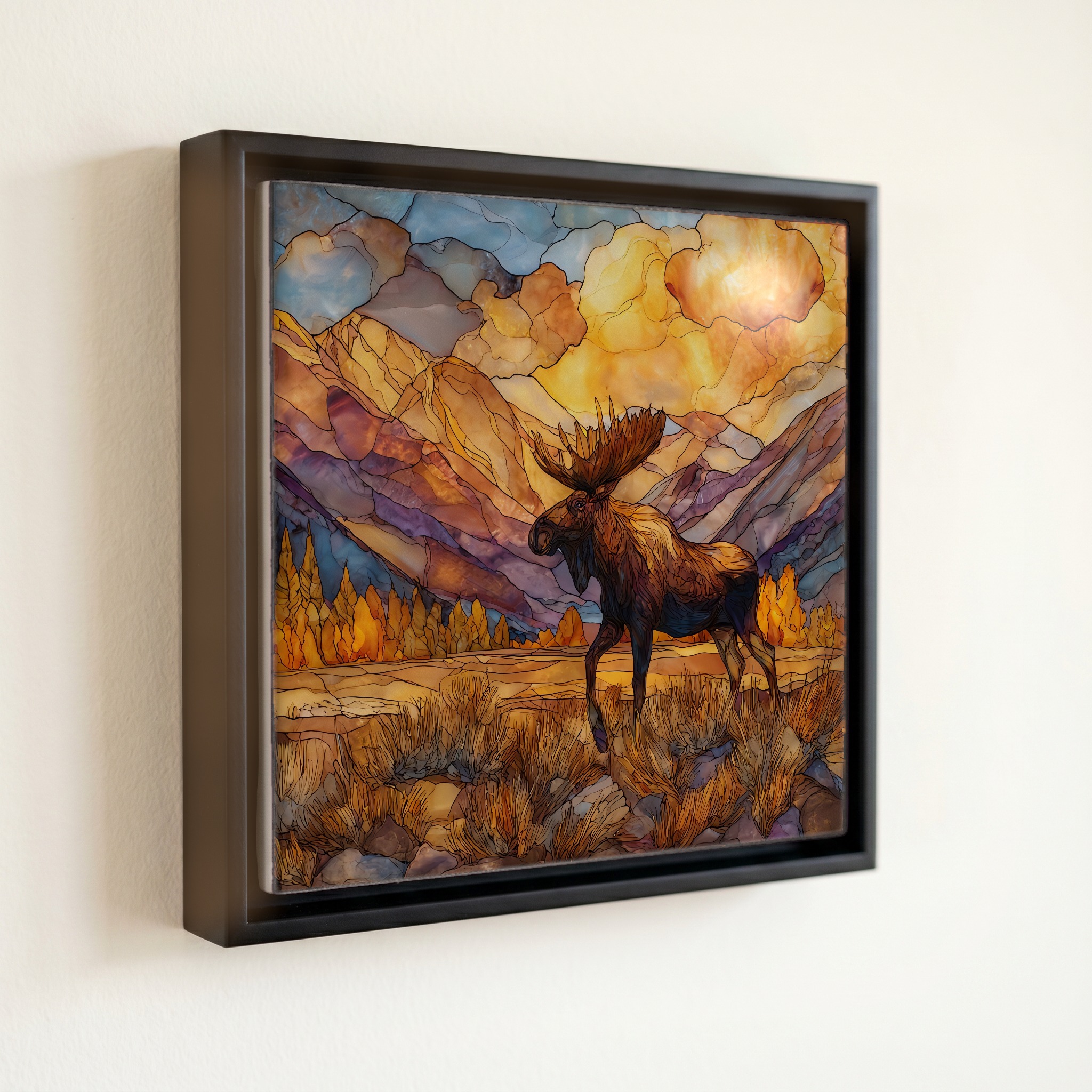 shown in a slim black floating frame · 6 × 6 in